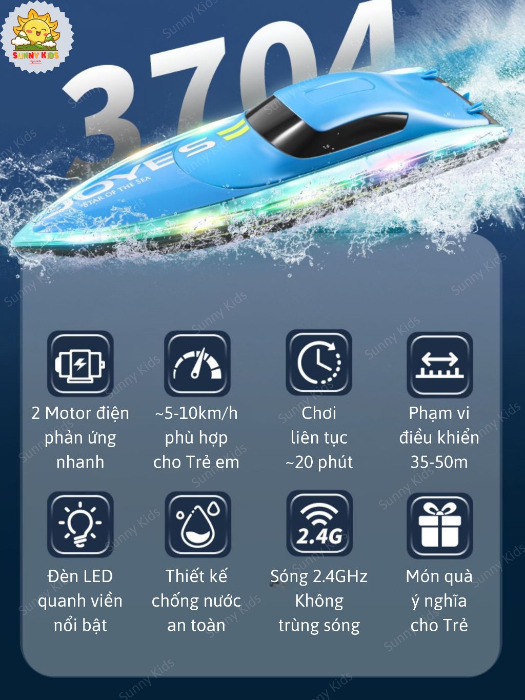 Đồ Chơi Ca Nô Điều Khiển Từ Xa 4D-S7, Kiểu Dáng Thể Thao, Chống Nước Bền Bỉ, Đèn Viền Sáng Đẹp Mắt - Sunny Kids