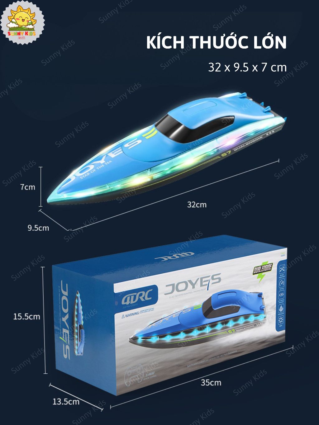 Đồ Chơi Ca Nô Điều Khiển Từ Xa 4D-S7, Kiểu Dáng Thể Thao, Chống Nước Bền Bỉ, Đèn Viền Sáng Đẹp Mắt - Sunny Kids