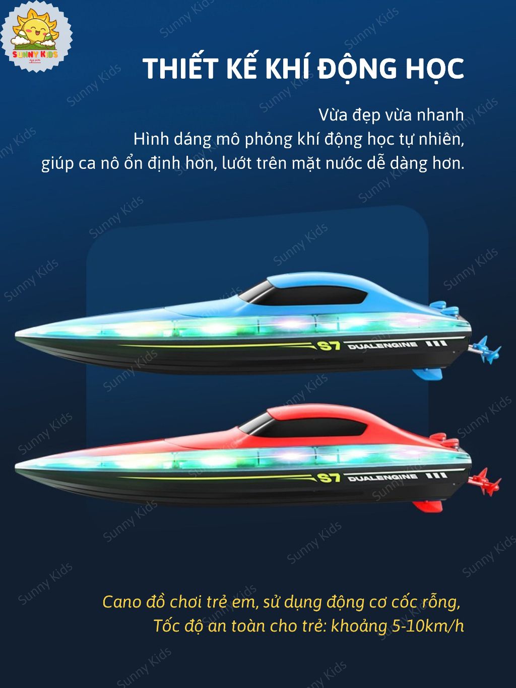 Đồ Chơi Ca Nô Điều Khiển Từ Xa 4D-S7, Kiểu Dáng Thể Thao, Chống Nước Bền Bỉ, Đèn Viền Sáng Đẹp Mắt - Sunny Kids