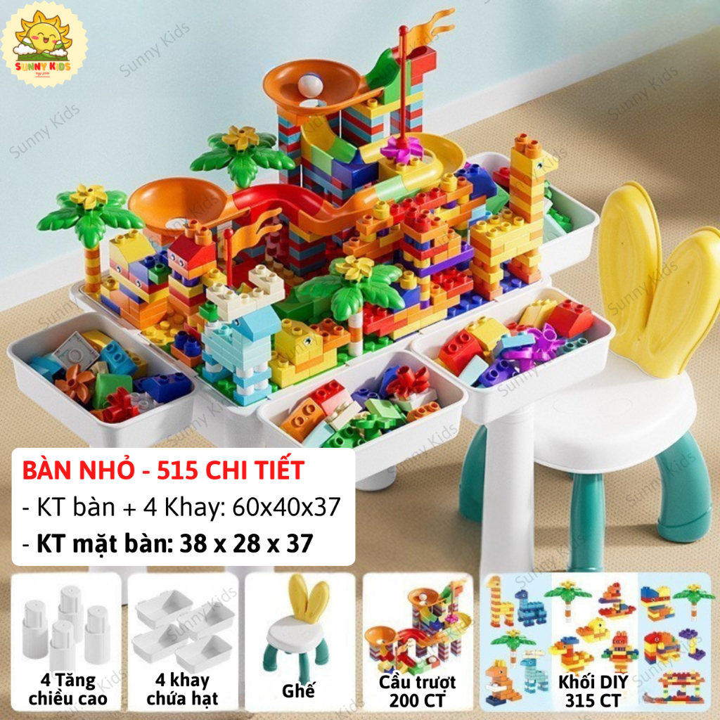 Bộ Bàn Xếp Hình Đồ Chơi Đa Năng 515 Chi Tiết – Lắp Ráp Sáng Tạo Giúp Bé Vừa Học Vừa Chơi, Phát Triển Tư Duy - Sunny Kids