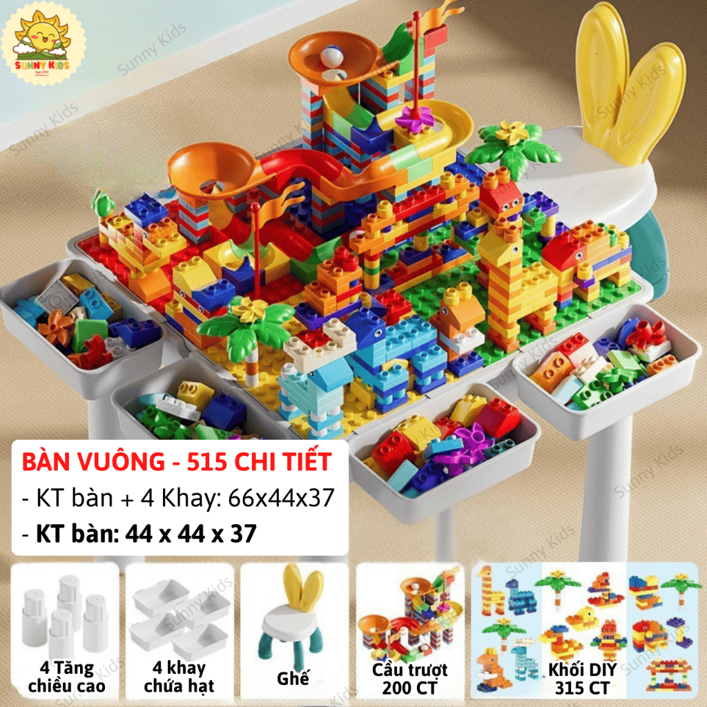 Bộ Bàn Xếp Hình Đồ Chơi Đa Năng 515 Chi Tiết – Lắp Ráp Sáng Tạo Giúp Bé Vừa Học Vừa Chơi, Phát Triển Tư Duy - Sunny Kids