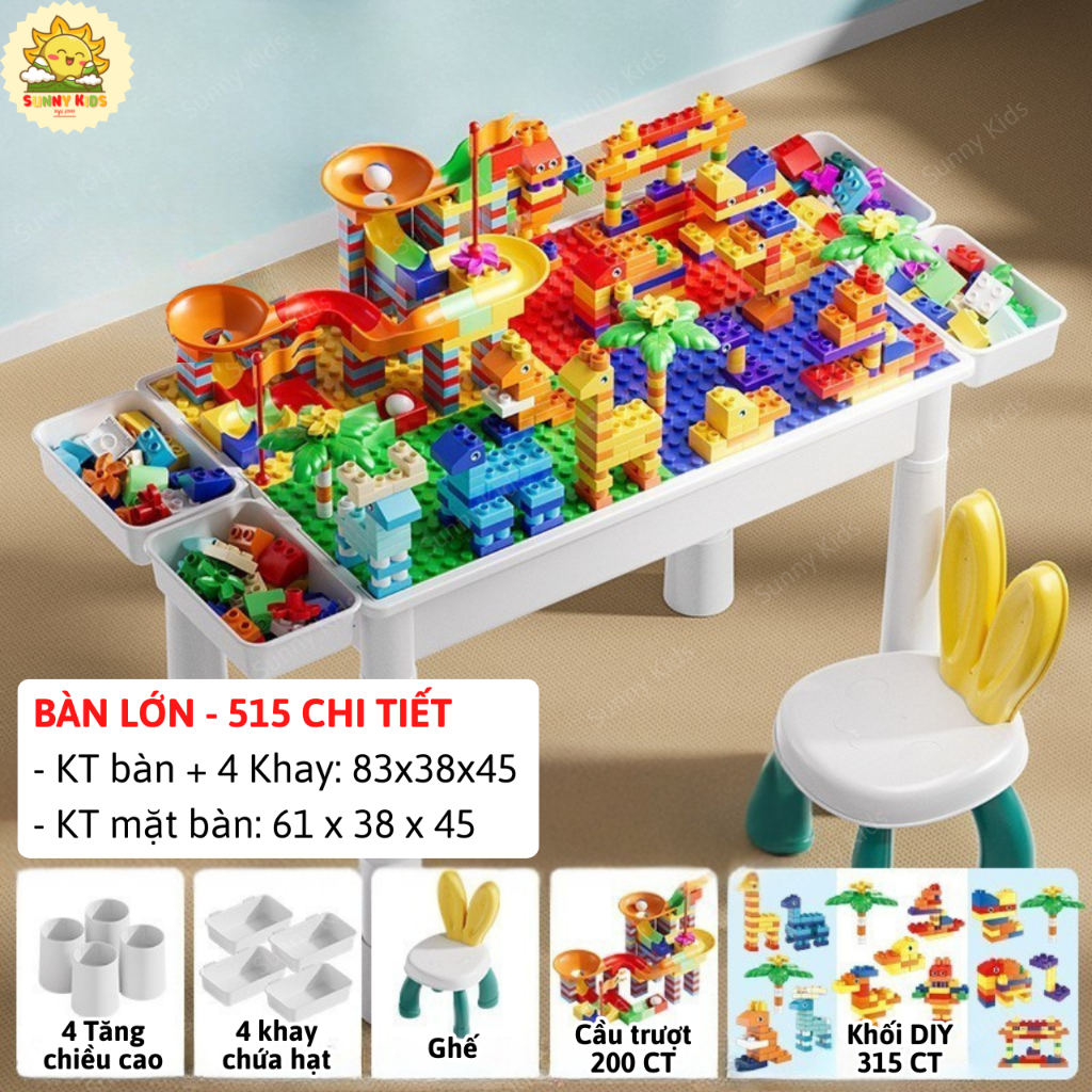 Bộ Bàn Xếp Hình Đồ Chơi Đa Năng 515 Chi Tiết – Lắp Ráp Sáng Tạo Giúp Bé Vừa Học Vừa Chơi, Phát Triển Tư Duy - Sunny Kids