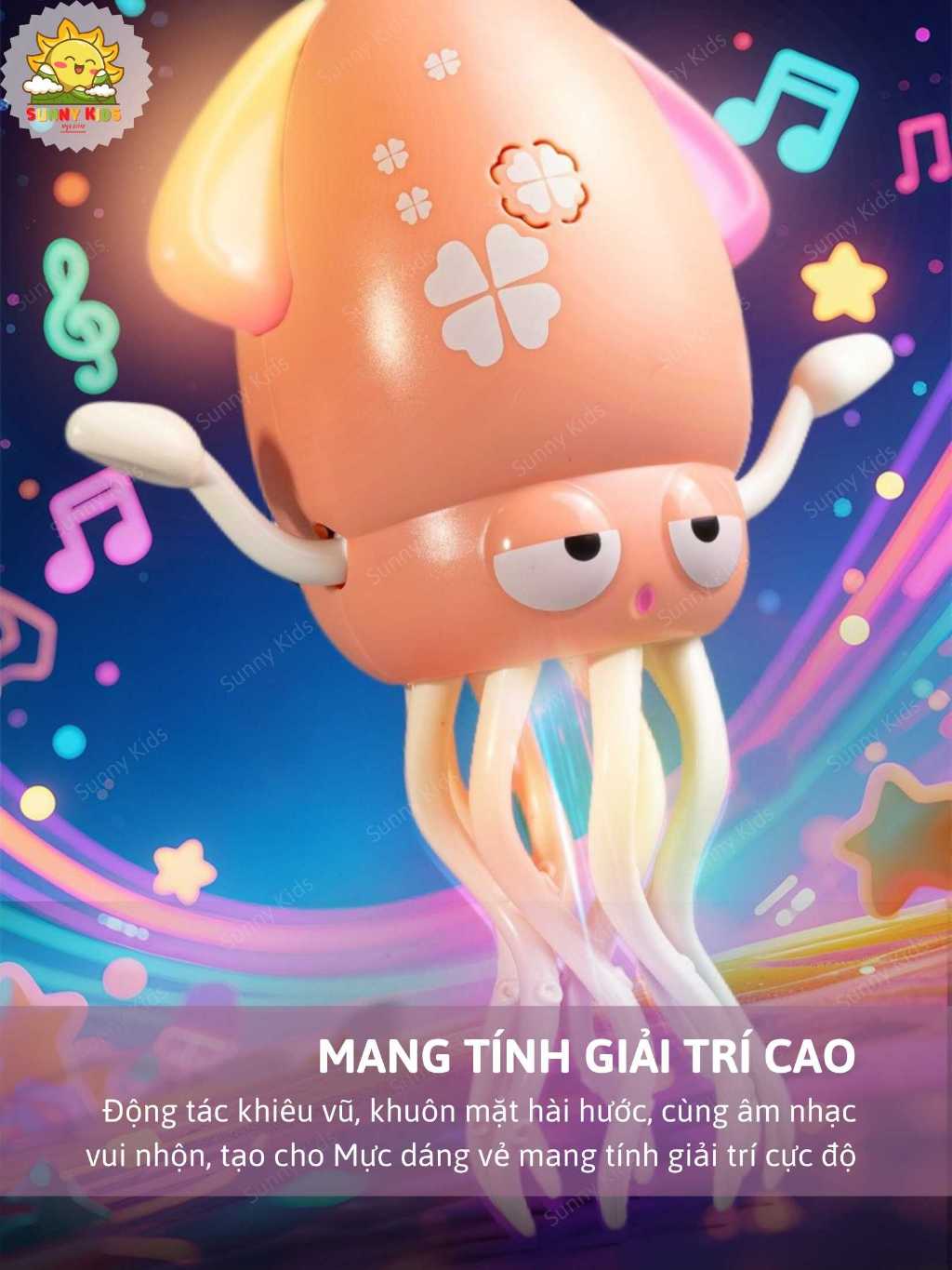Đồ Chơi Con Mực Khiêu Vũ Thông Minh, Cảm Biến Tránh Vật Cản, Đèn LED Và Nhạc Vui Nhộn, Pin Sạc Type-C – Sunny Kids