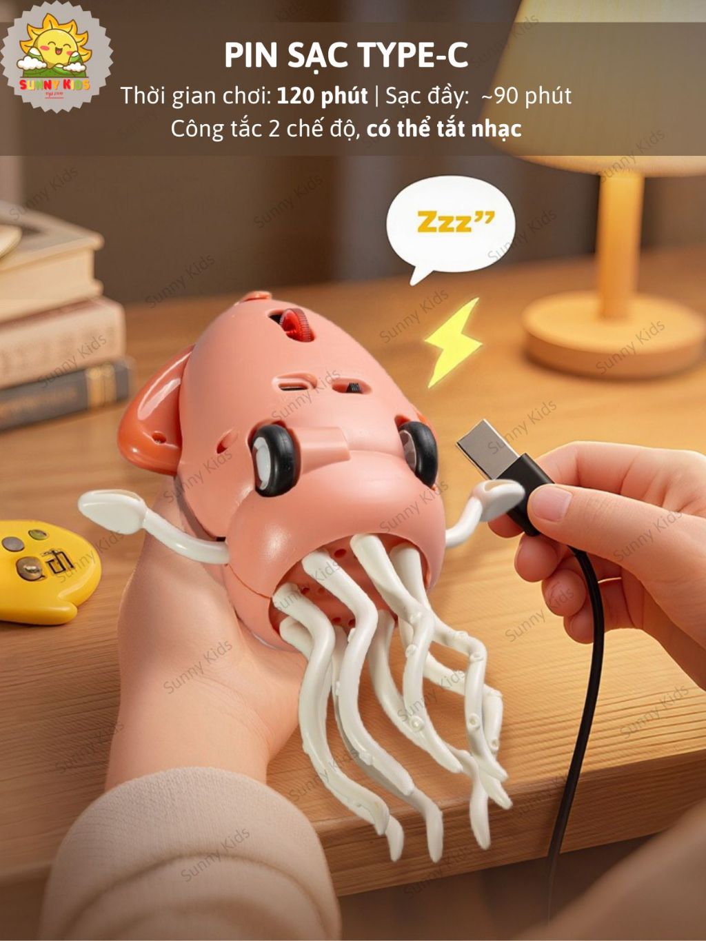 Đồ Chơi Con Mực Khiêu Vũ Thông Minh, Cảm Biến Tránh Vật Cản, Đèn LED Và Nhạc Vui Nhộn, Pin Sạc Type-C – Sunny Kids