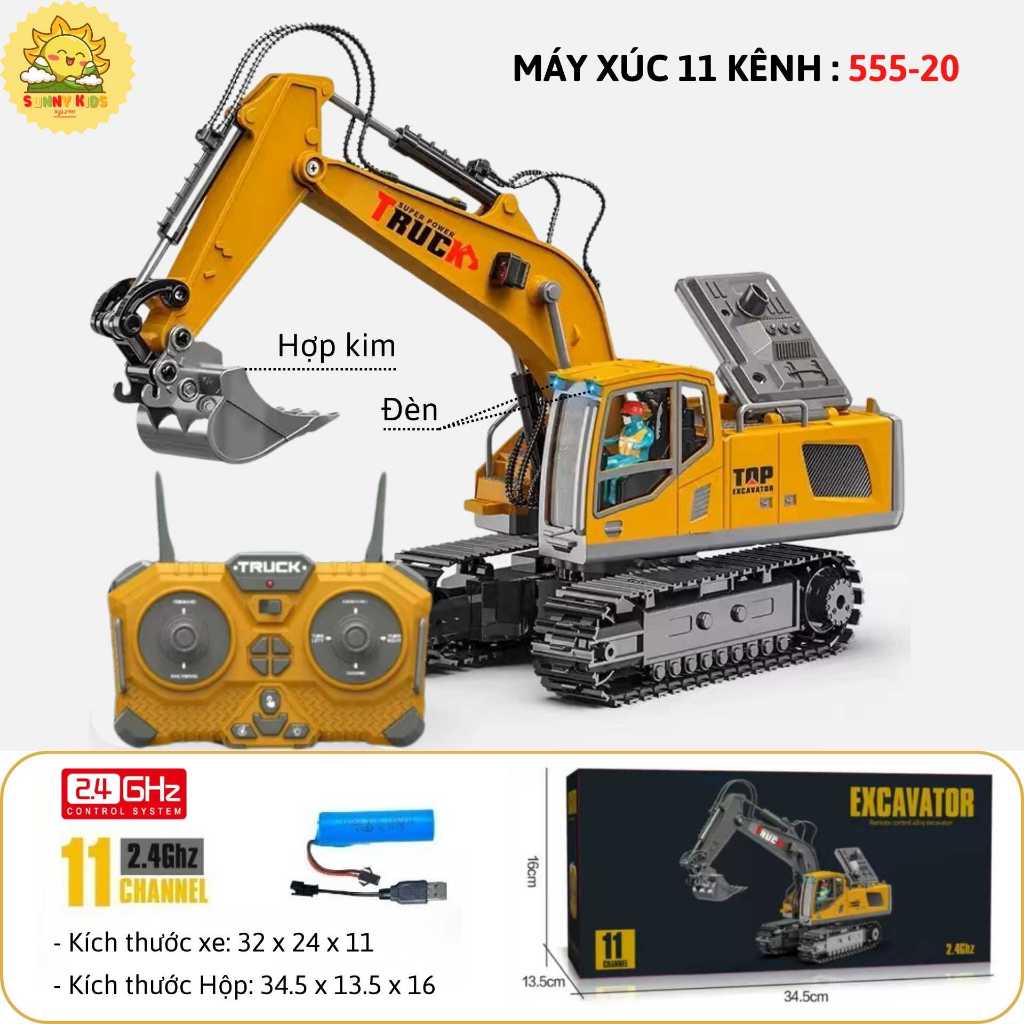 Bộ Đồ Chơi 3 Xe Công Trường Điều Khiển Từ Xa Cao Cấp, Gồm Xe Máy Xúc - Xe Ben - Máy Ủi Nhiều Chức Năng – Sunny Kids