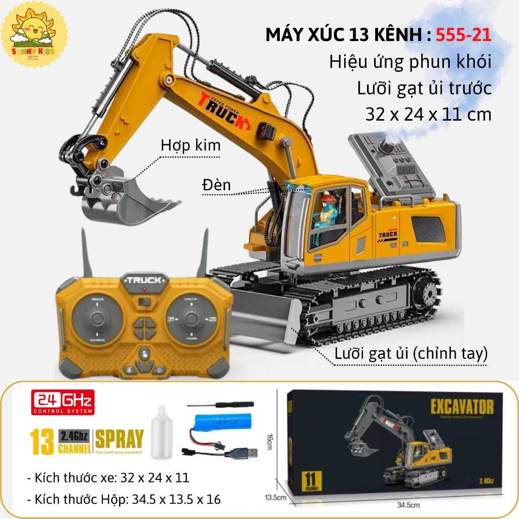 Bộ Đồ Chơi 3 Xe Công Trường Điều Khiển Từ Xa Cao Cấp, Gồm Xe Máy Xúc - Xe Ben - Máy Ủi Nhiều Chức Năng – Sunny Kids