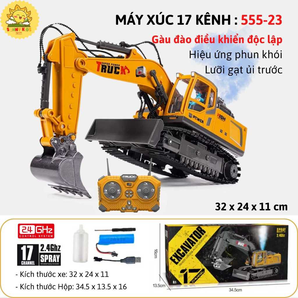 Bộ Đồ Chơi 3 Xe Công Trường Điều Khiển Từ Xa Cao Cấp, Gồm Xe Máy Xúc - Xe Ben - Máy Ủi Nhiều Chức Năng – Sunny Kids