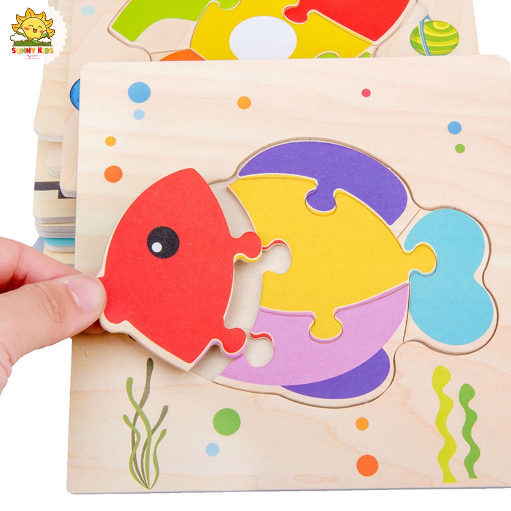Bộ 5 Và 10 Tấm Tranh Lắp Ghép Bằng Gỗ, Đồ Chơi Gỗ Thông Minh, Bo Tròn Góc Cạnh, Chất Liệu An Toàn Cho Bé - Sunny Kids