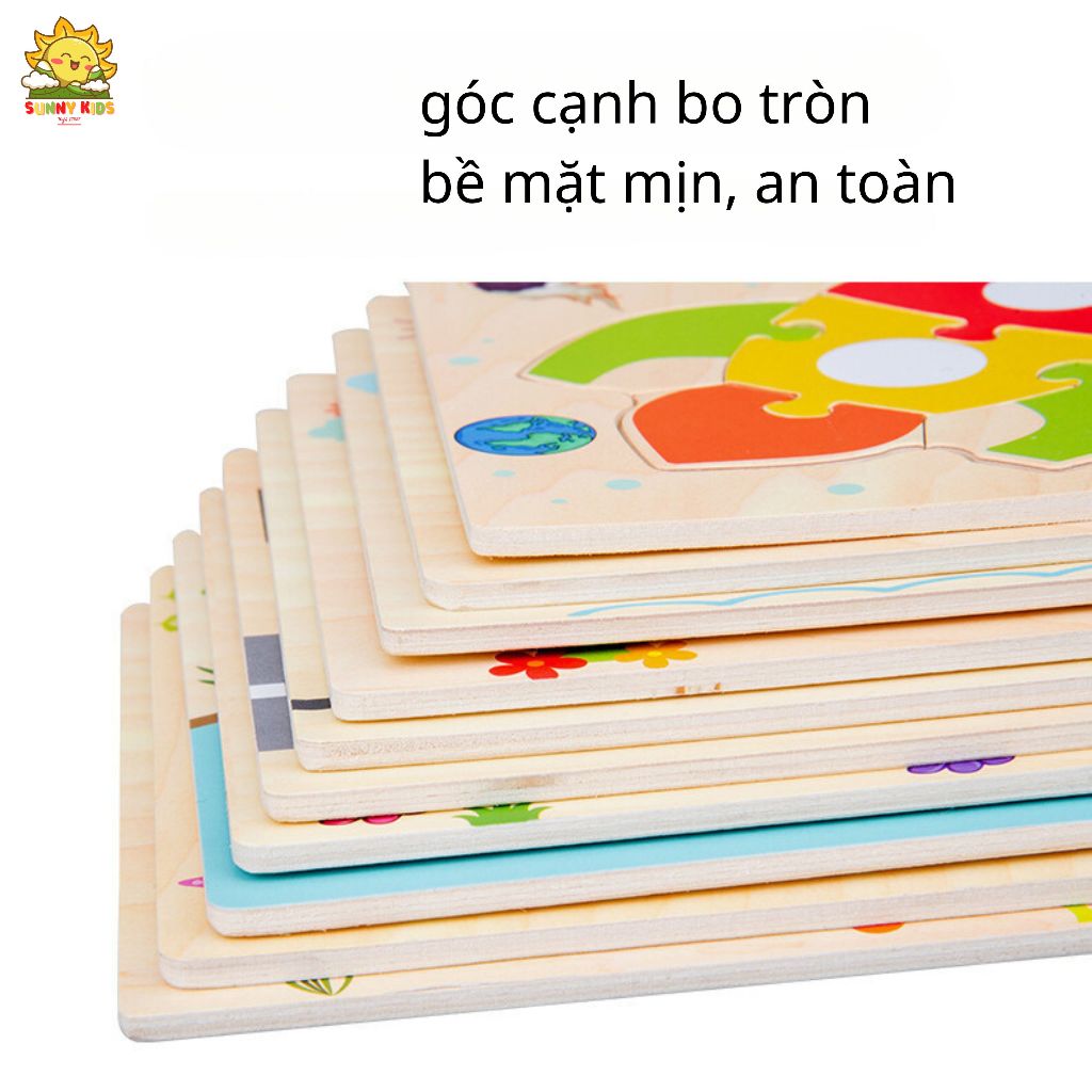 Bộ 5 Và 10 Tấm Tranh Lắp Ghép Bằng Gỗ, Đồ Chơi Gỗ Thông Minh, Bo Tròn Góc Cạnh, Chất Liệu An Toàn Cho Bé - Sunny Kids