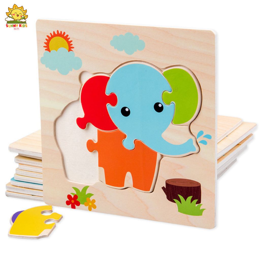 Bộ 5 Và 10 Tấm Tranh Lắp Ghép Bằng Gỗ, Đồ Chơi Gỗ Thông Minh, Bo Tròn Góc Cạnh, Chất Liệu An Toàn Cho Bé - Sunny Kids