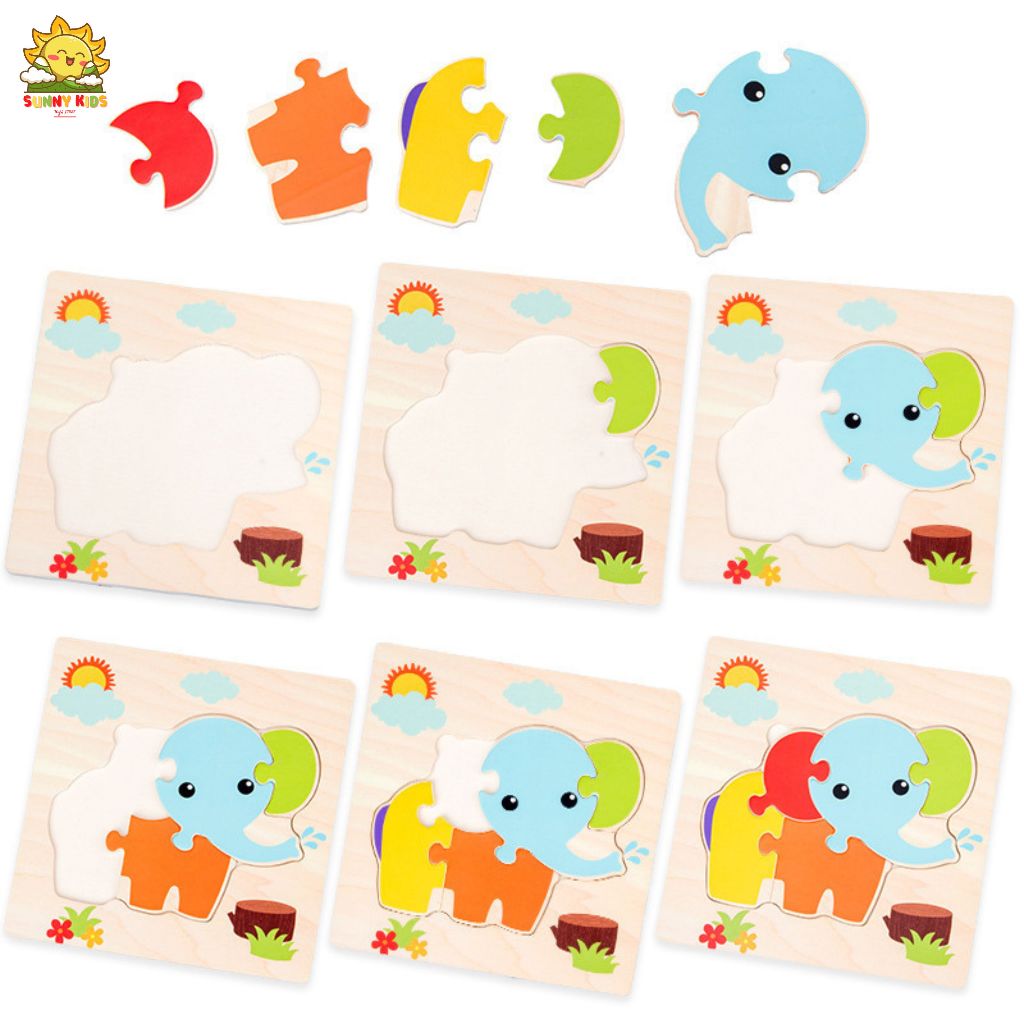Bộ 5 Và 10 Tấm Tranh Lắp Ghép Bằng Gỗ, Đồ Chơi Gỗ Thông Minh, Bo Tròn Góc Cạnh, Chất Liệu An Toàn Cho Bé - Sunny Kids
