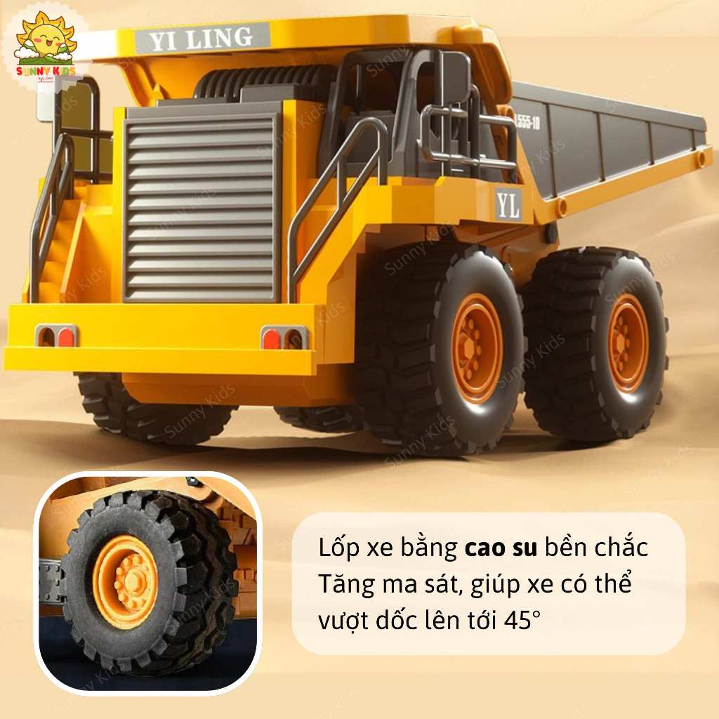 Xe Ben Điều khiển Từ Xa 9 Kênh, 1:20, Nâng Hạ Thùng Hàng Hợp Kim, Âm Thanh Thực Tế, Đèn Chiếu, PIN Sạc - Sunny Kids