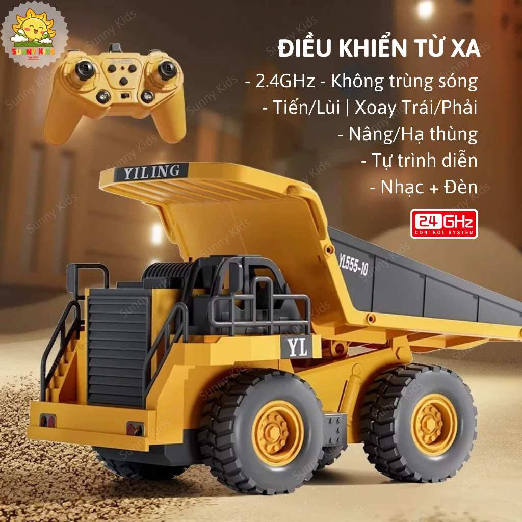 Xe Máy Xúc Đồ Chơi Điều Khiển Từ Xa 11 kênh, Nhiều Chức Năng Tự Động, Phát Nhạc, Gàu Đào Hợp Kim, PIN sạc - Sunny Kids