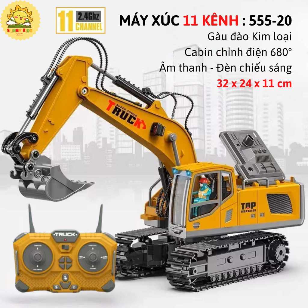 Xe Máy Xúc Đồ Chơi Điều Khiển Từ Xa 11 kênh, Nhiều Chức Năng Tự Động, Phát Nhạc, Gàu Đào Hợp Kim, PIN sạc - Sunny Kids