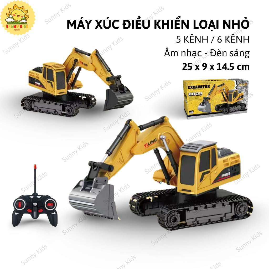 Máy Xúc Điều Khiển Từ Xa Giá Rẻ, 5 Kênh 555-2A Và 6 Kênh 555-1A, Phù Hợp Bé Làm Quen Đồ Chơi Xe Công Trình - Sunny Kids