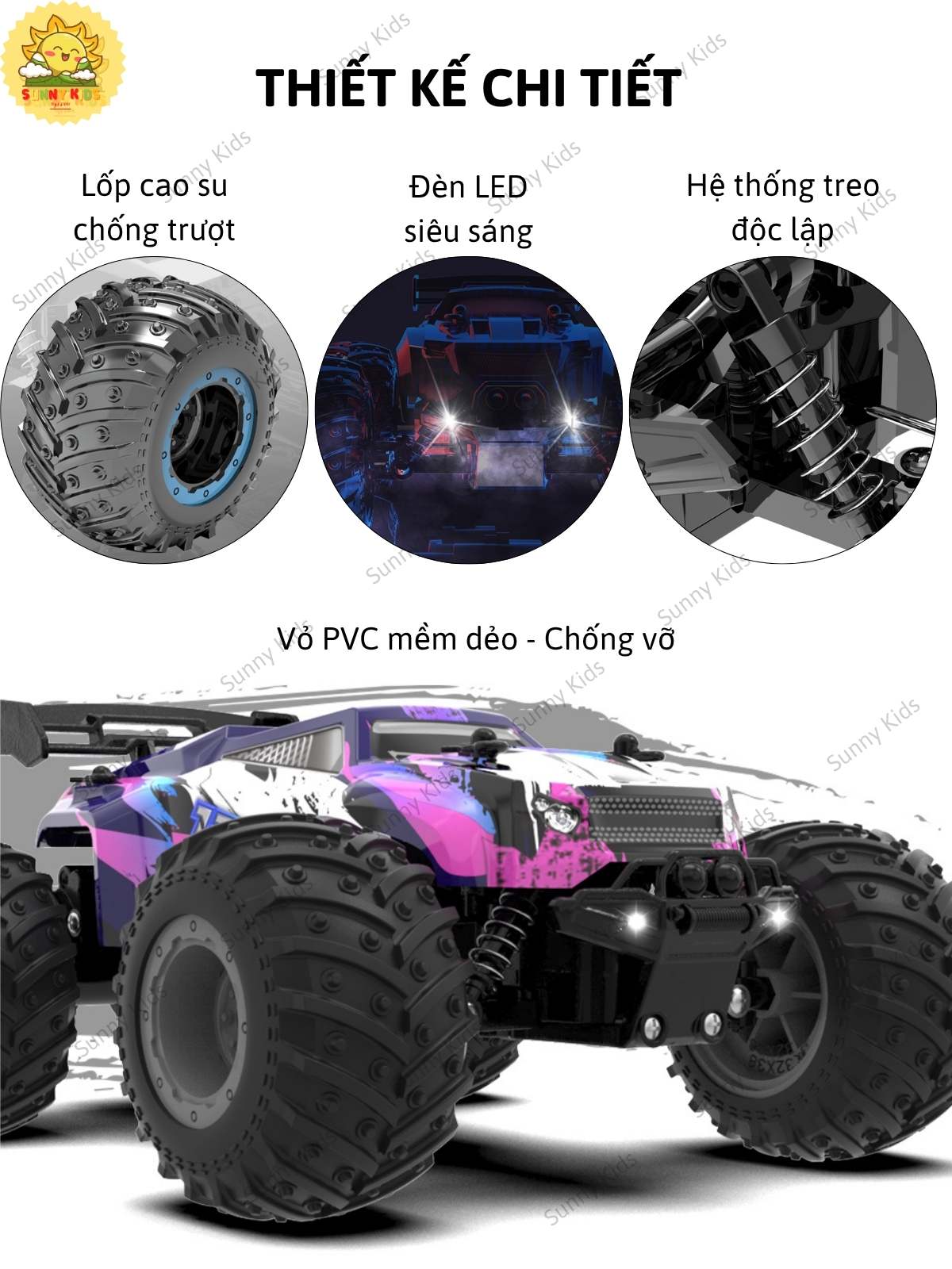 Xe Điều Khiển Từ Xa Q175, Động Cơ Chổi Than 260, Đèn LED Kép, Xe Địa Hình Chạy Nhanh, Bánh Cao Su, 2.4GHz - Sunny Kids
