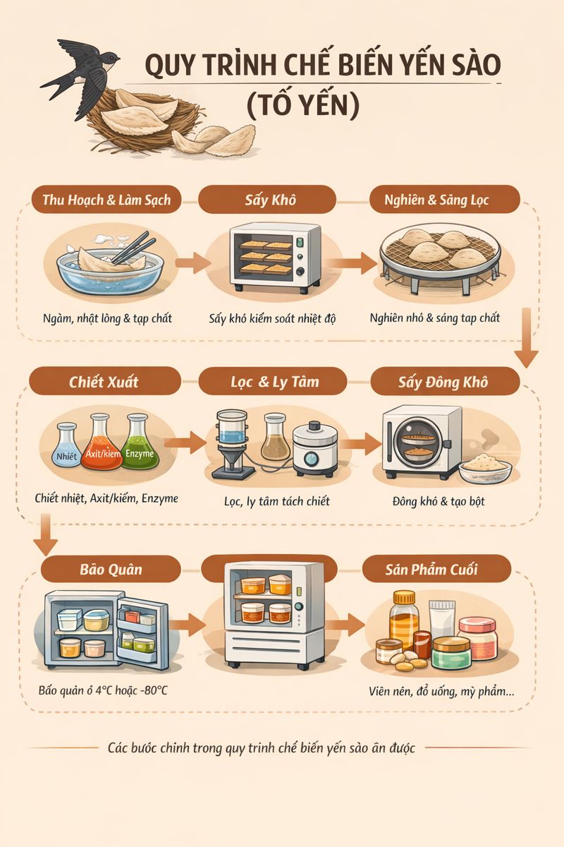 Quy trình chế biến yến sào (Tổ yến - EBN) chuẩn khoa học và an toàn