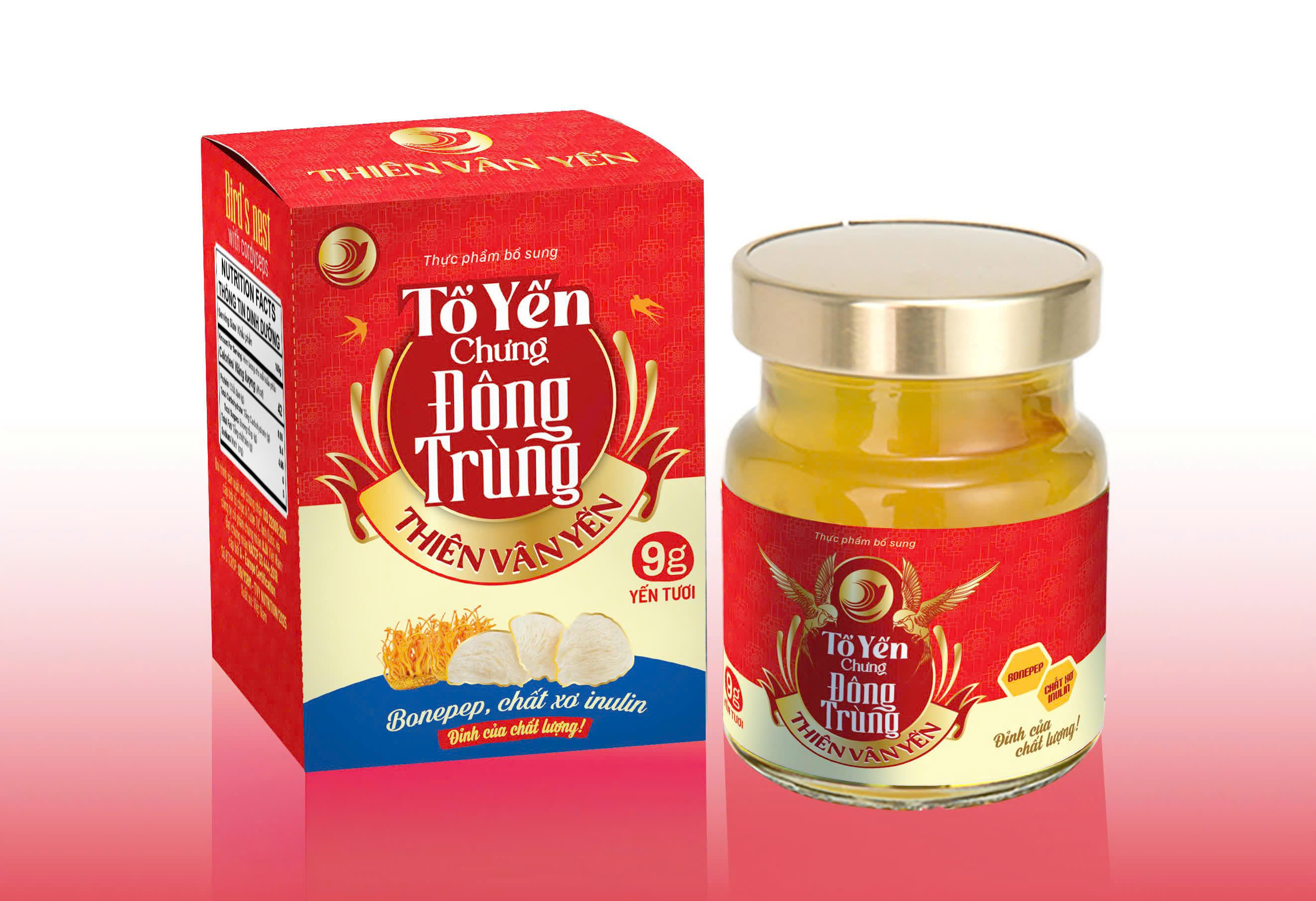 Thiên Vân Yến - Tổ Yến Chưng Đông Trùng - Yến tươi 9 g - Hộp 1 hũ