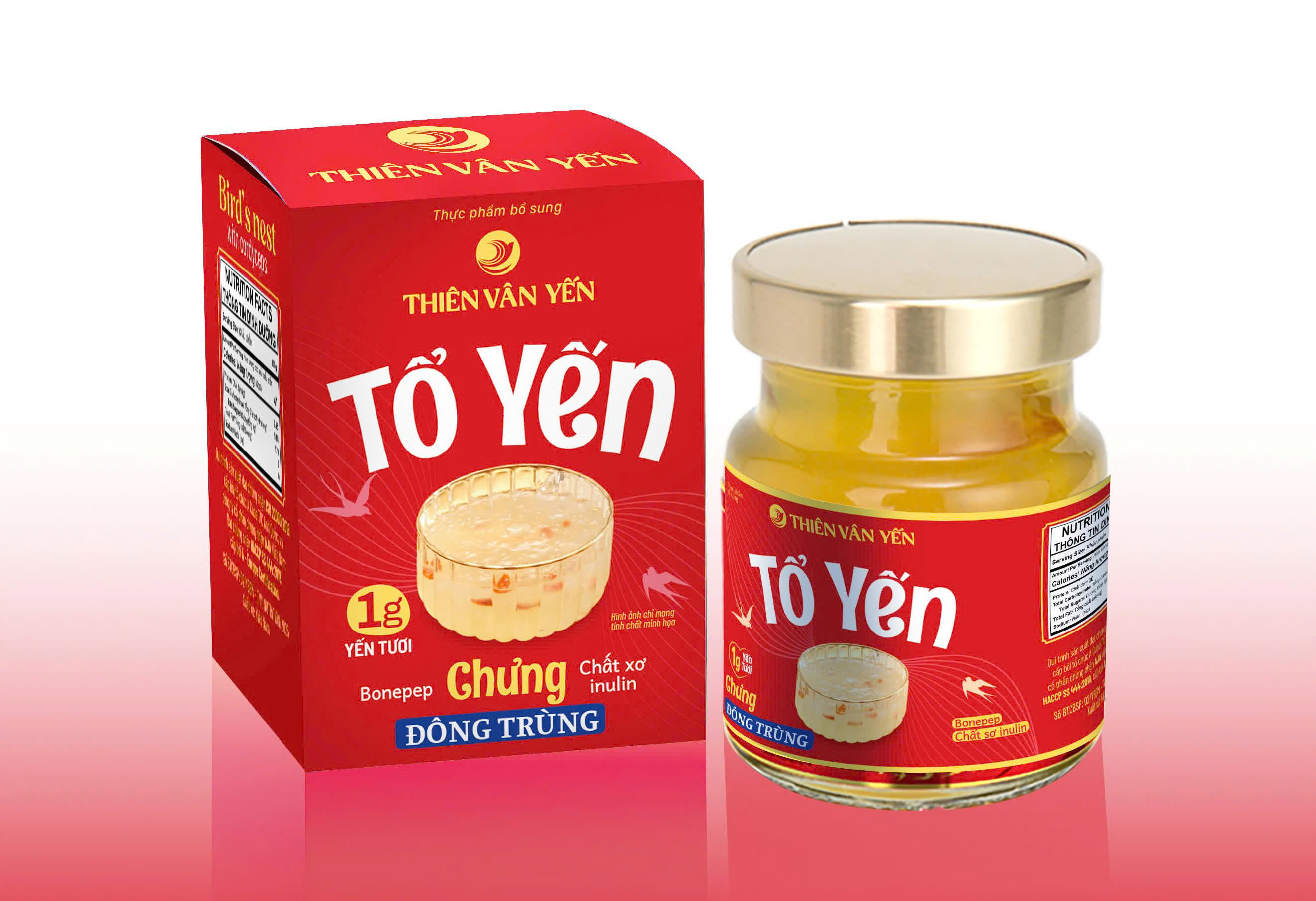 Thiên Vân Yến - Tổ Yến Chưng Đông Trùng - Yến tươi 1g - Hộp 1 hũ
