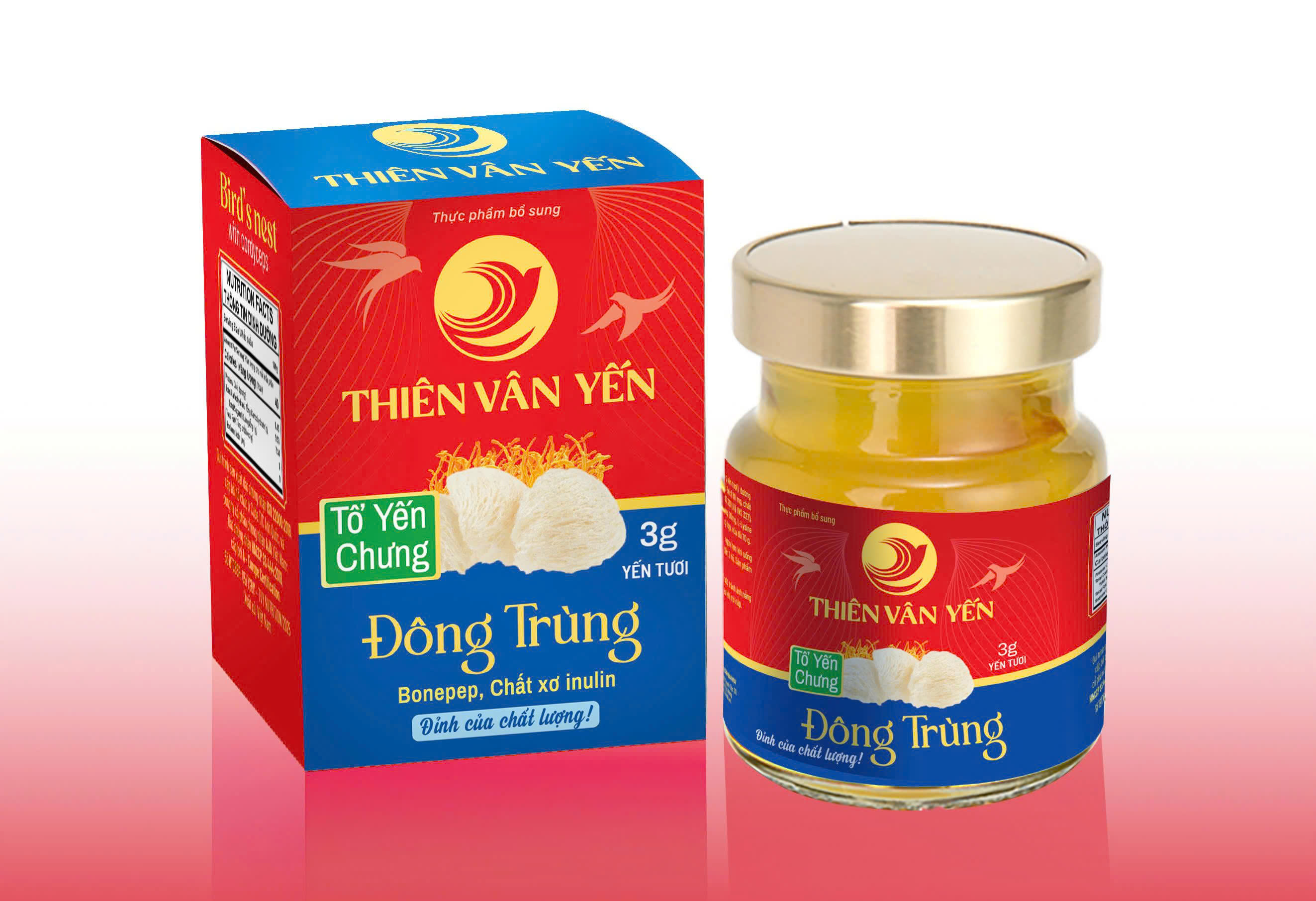 Thiên Vân Yến - Tổ Yến Chưng Đông Trùng - Yến tươi 3g - Hộp 1 hũ