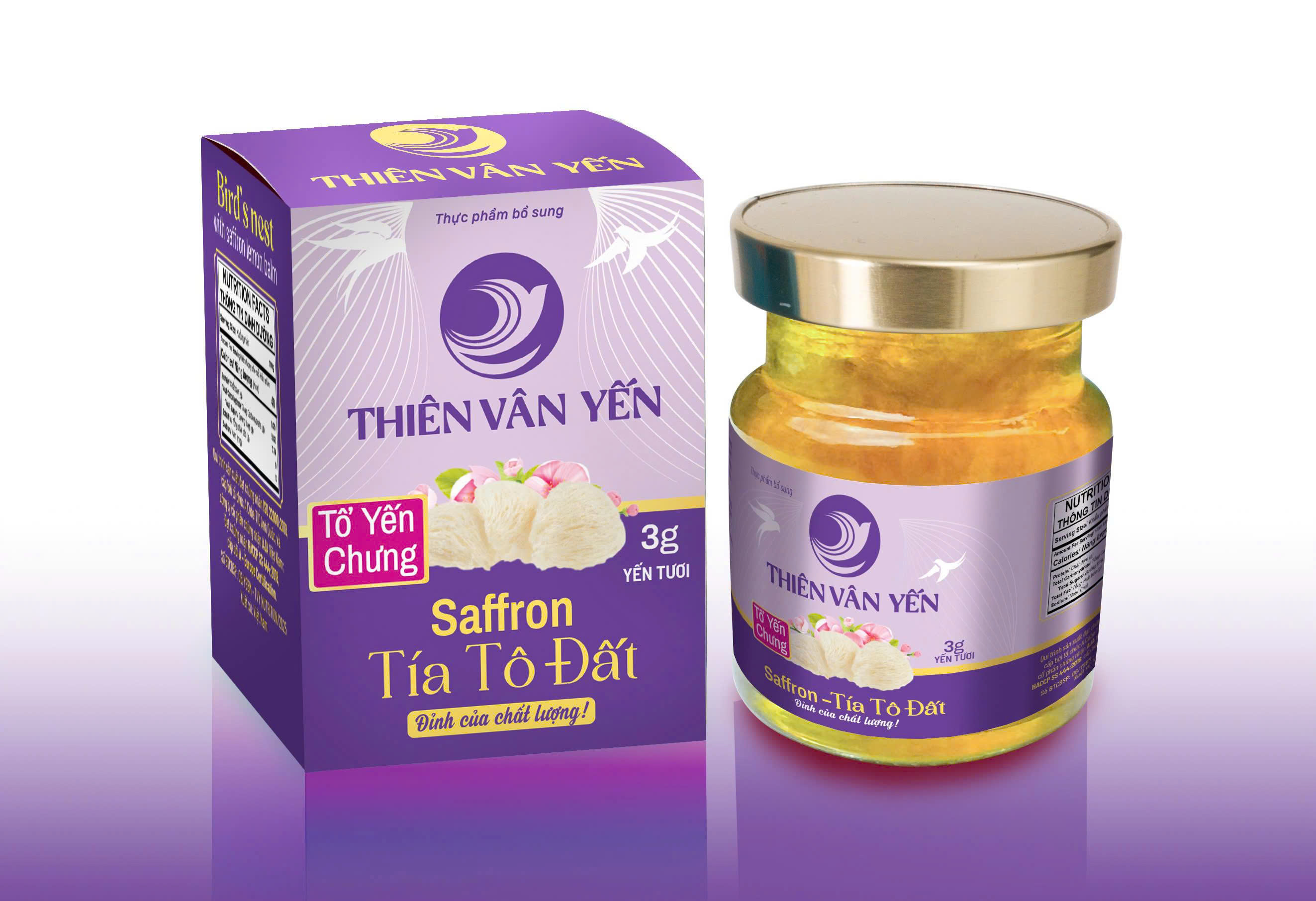 Thiên Vân Yến - Tổ Yến Chưng Saffon Tía tô đất - Yến tươi 3 g - Hộp 1 hũ