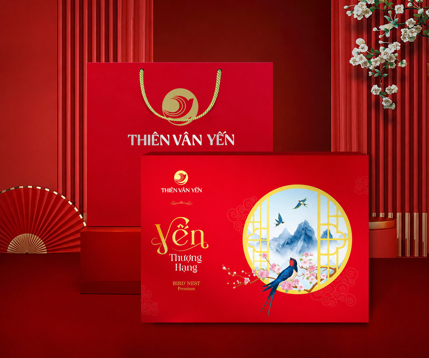 Hộp quà tặng 10 hũ - Tổ yến chưng Saffron Tía Tô Đất 3G/ 9G - Đỏ Thiên Sơn - Thiên Vân Yến