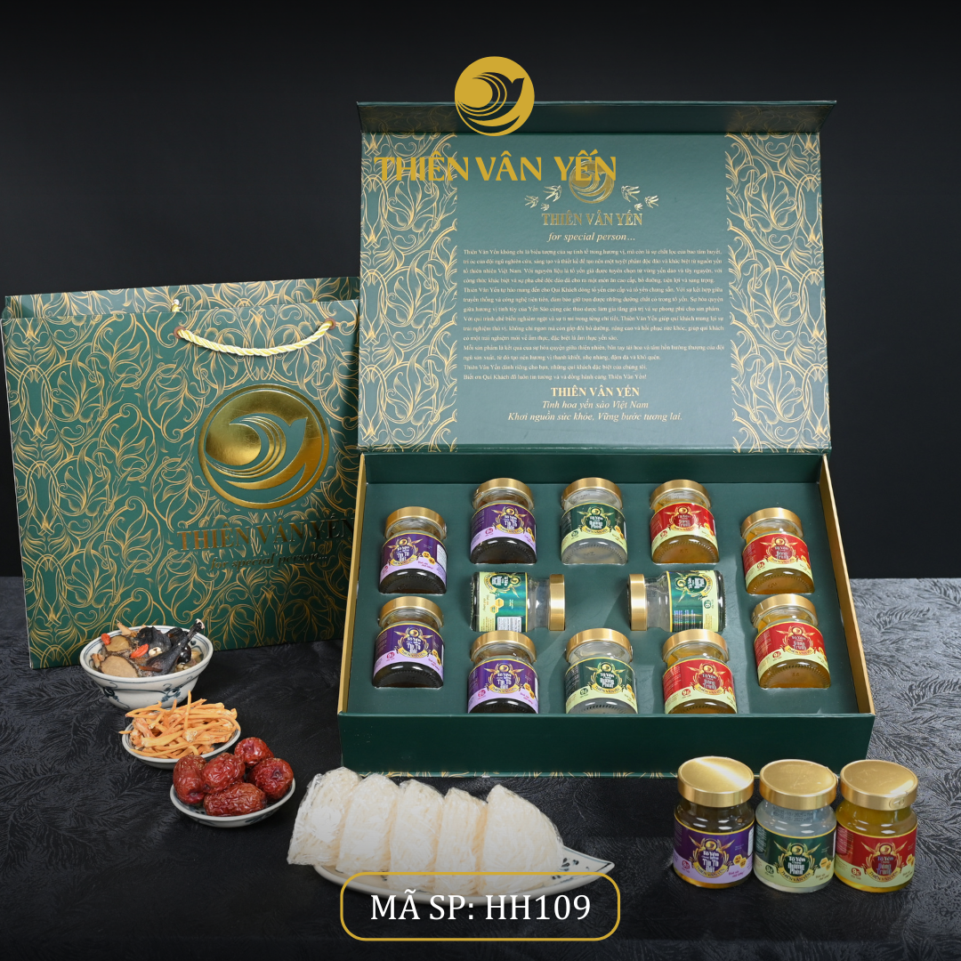 Hộp Quà Tặng 12 Hũ 9g, Mix 3 vị ( 4ĐP, 4ĐT, 4SF) - Hoàng Gia - Thiên Vân Yến