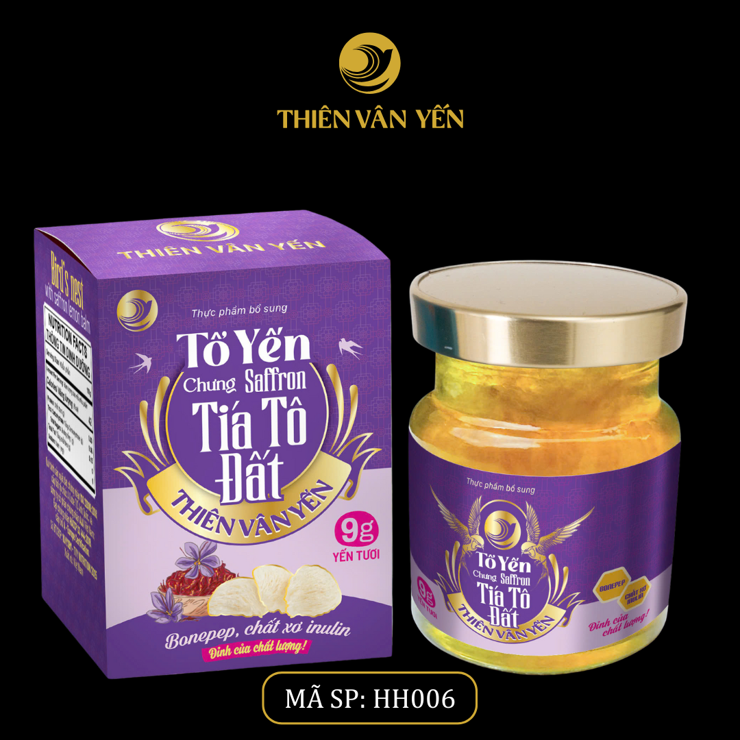 Tổ Yến Chưng Saffron Tía Tô Đất - Yến Tươi 9g - Hộp 1 Hũ - Thiên Vân Yến