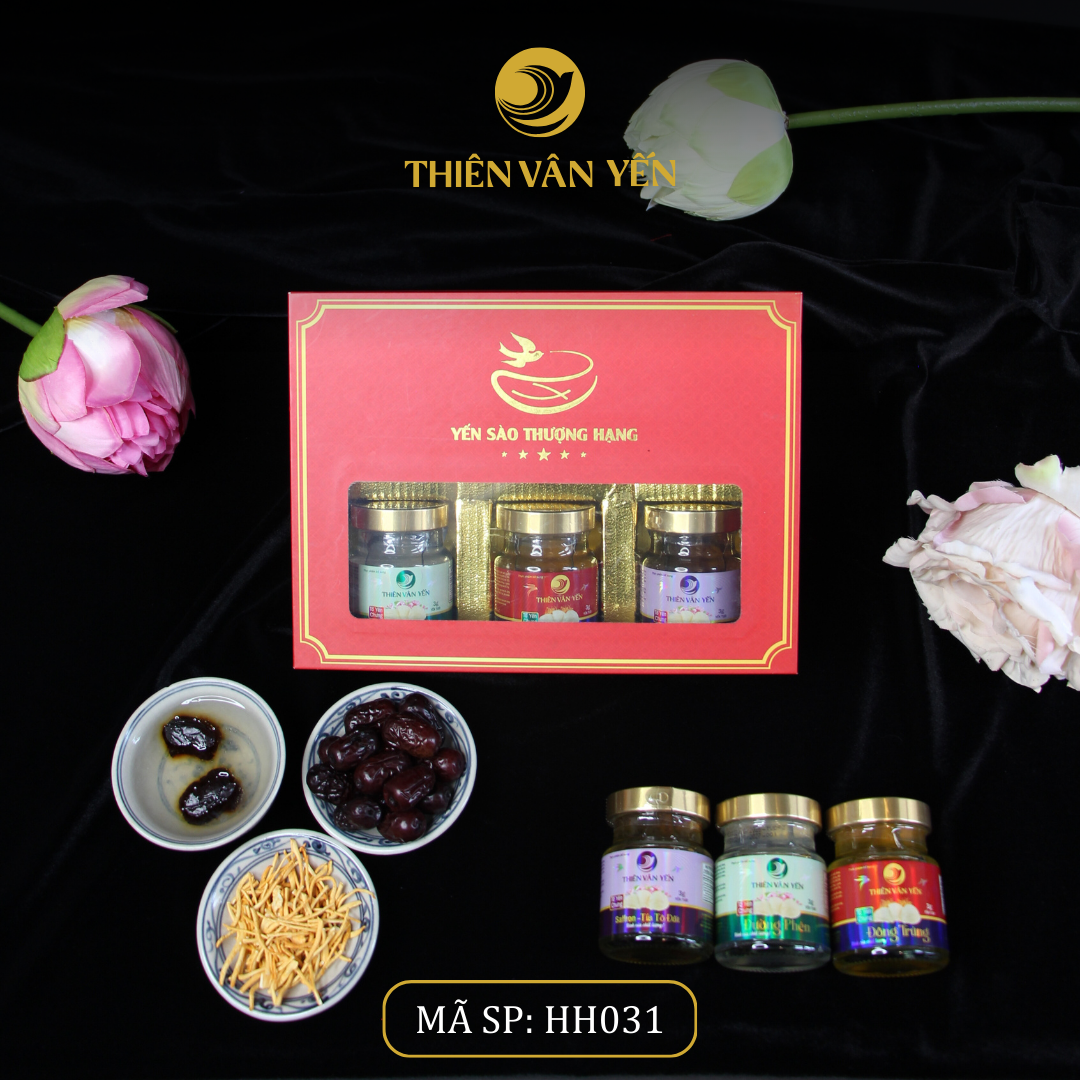 Hộp Quà Tặng 6 Hũ - MIX 3 vị 3g (Đường Phèn, Đông Trùng, Saffron) - Thiên Vân Yến