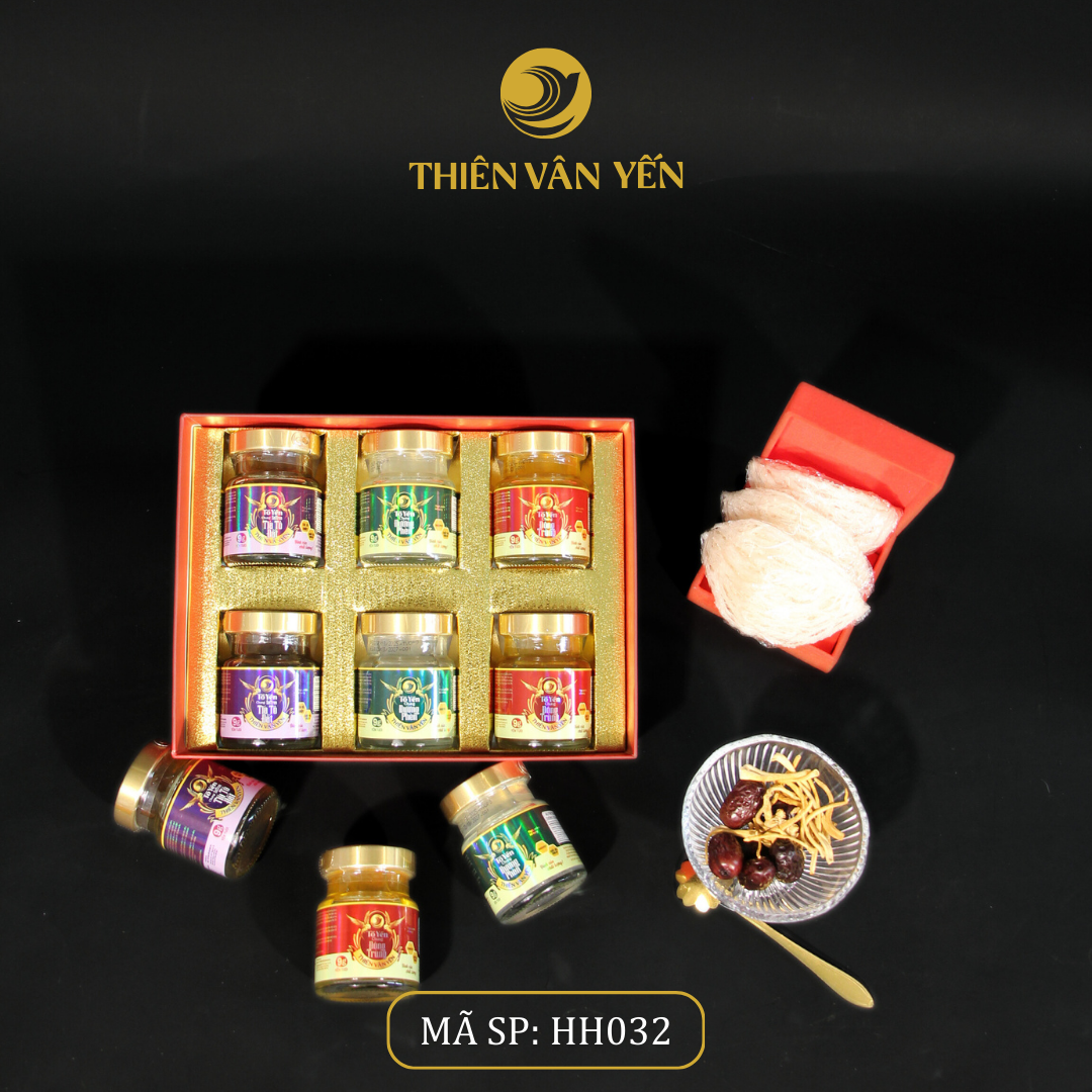 Hộp Quà Tặng 6 Hũ - MIX 3 vị 9g (Đường Phèn, Đông Trùng, Saffron) - Thiên Vân Yến
