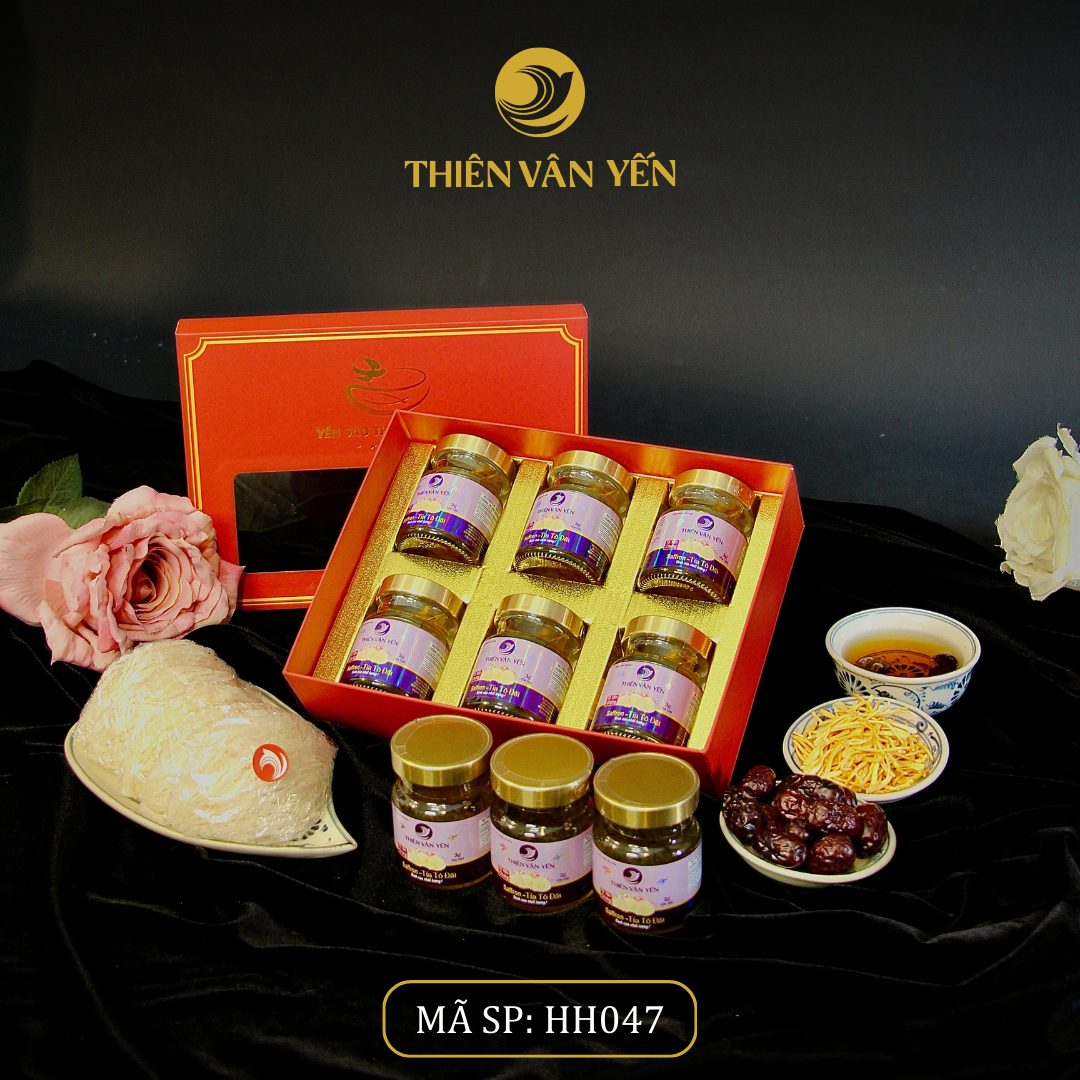Hộp Quà Tặng 6 Hũ - Tổ Yến Chưng Saffron Tía Tô Đất - Thiên Vân Yến