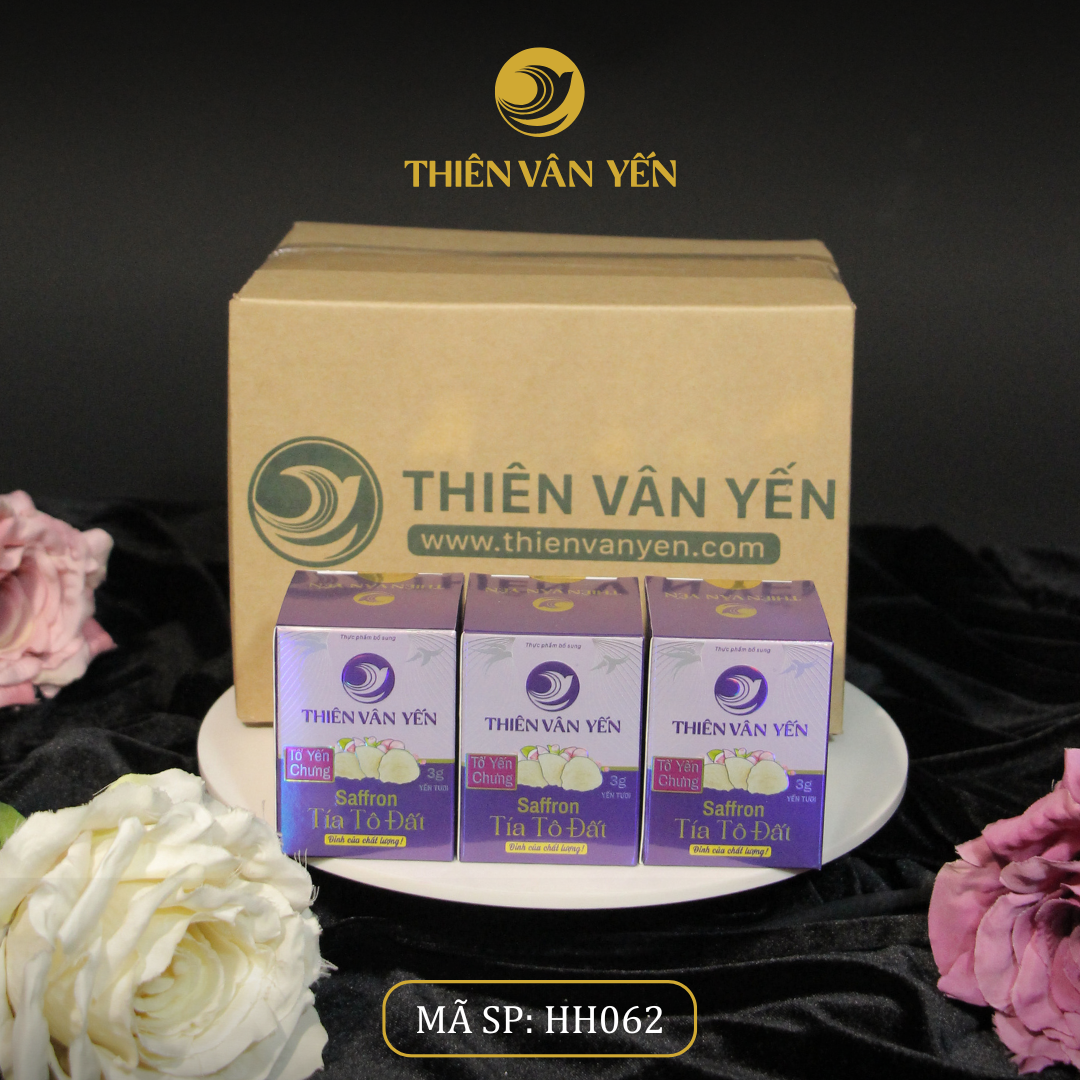 Thùng 24 Hũ - Tổ Yến Chưng Saffron Tía Tô Đất 3g Yến Tươi - Thiên Vân Yến