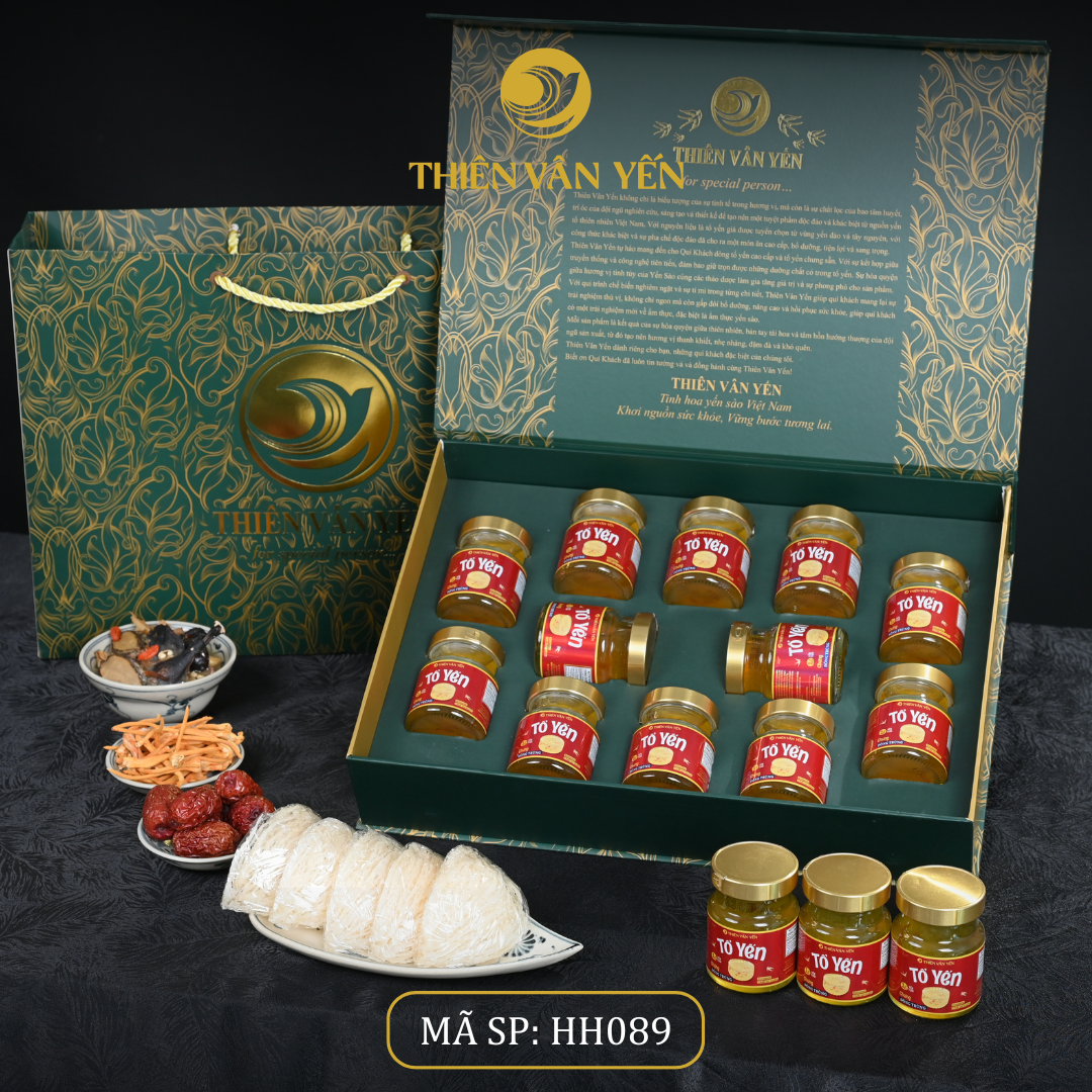 Hộp quà tặng 12 hũ - Tổ yến chưng Đông trùng 1G/ 3G/ 9G - Hoàng gia - Thiên Vân Yến