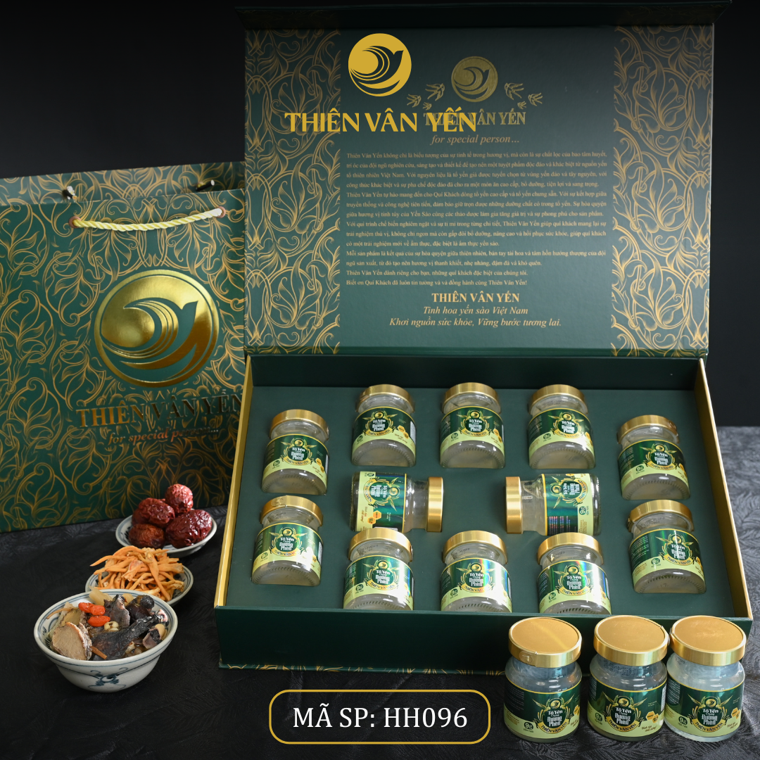 Hộp quà tặng 12 hũ - Tổ yến chưng đường phèn 1G/ 3G/ 9G - Hoàng gia - Thiên Vân Yến