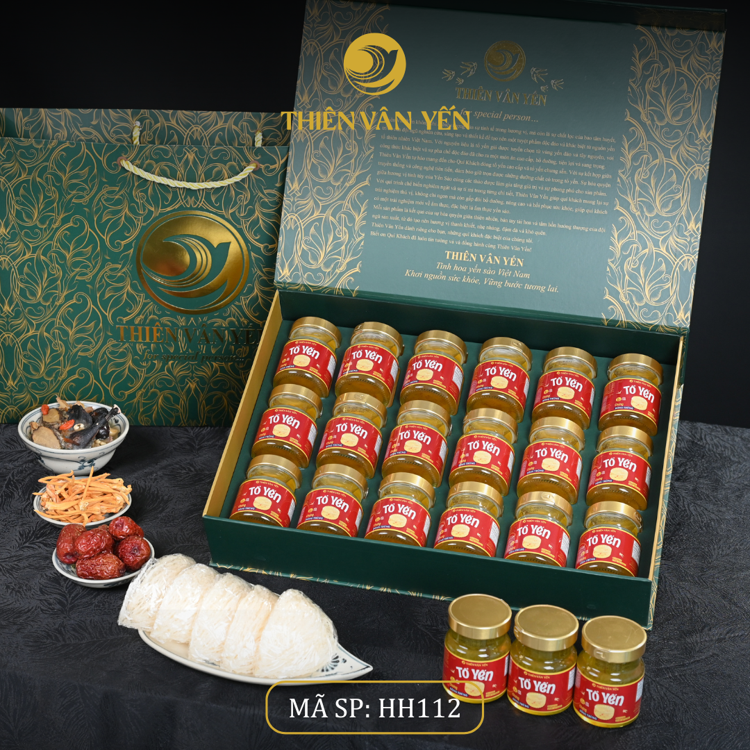 Hộp quà tặng 18 hũ - Tổ yến chưng đông trùng 1G/ 3G/ 9G - Hoàng gia - Thiên Vân Yến