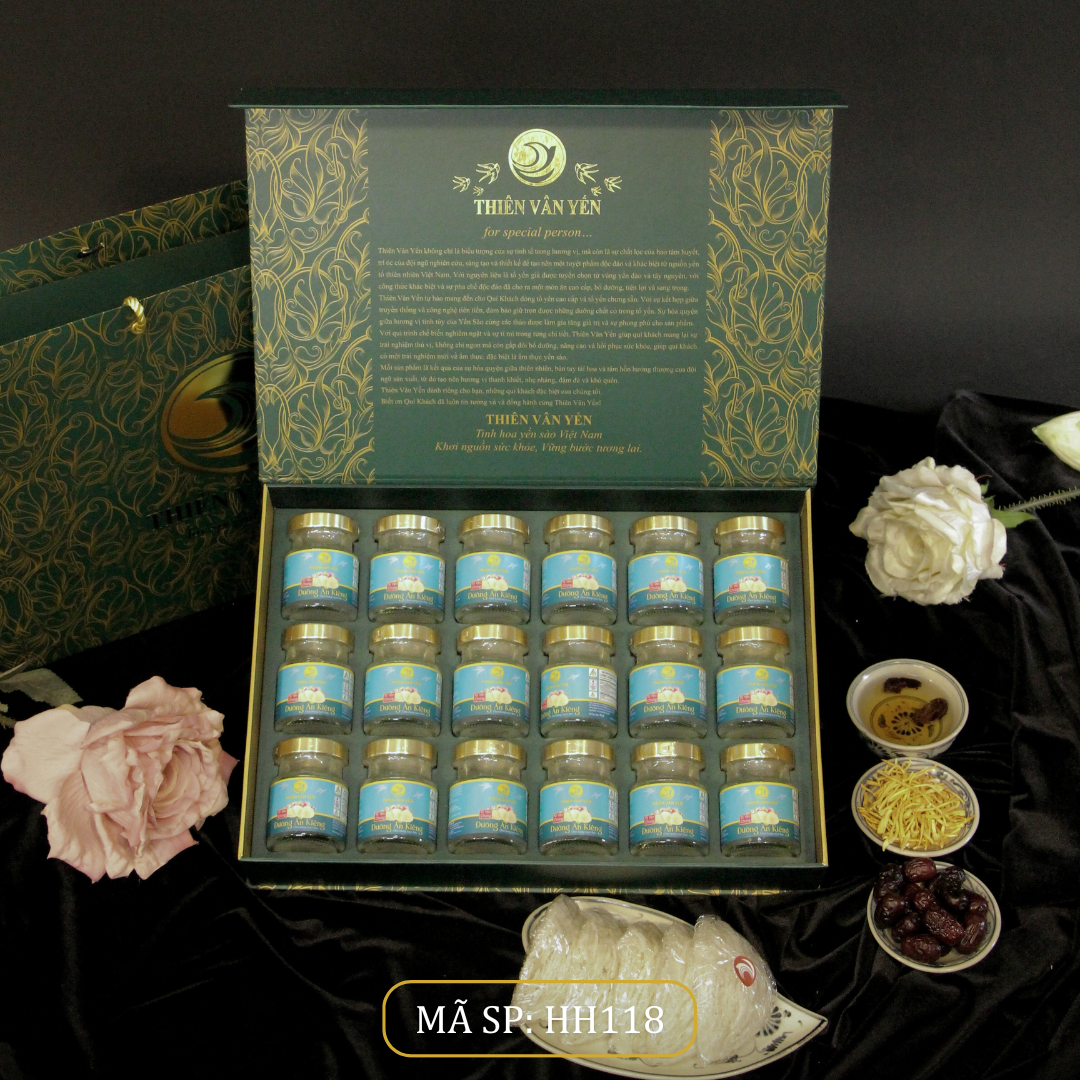 Hộp quà tặng 18 hũ - Tổ yến chưng Đường ăn kiêng 3g - Hoàng gia - Thiên Vân Yến