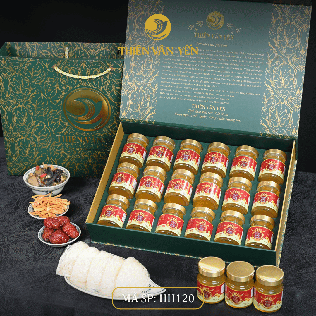 Hộp quà tặng 18 hũ - Tổ yến chưng đông trùng 1G/ 3G/ 9G - Hoàng gia - Thiên Vân Yến