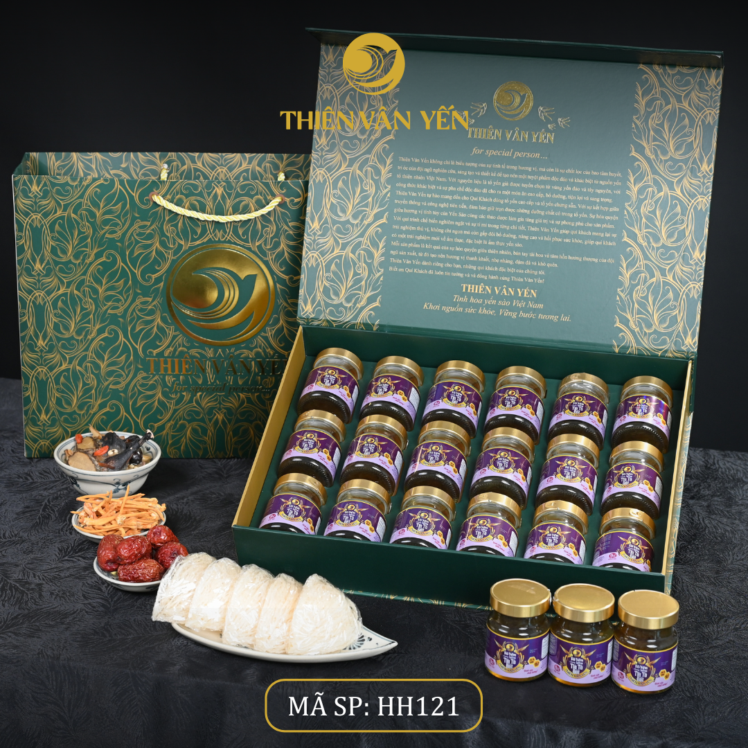 Hộp quà tặng 18 hũ - Tổ yến chưng Saffron Tía Tô Đất 3G/ 9G - Hoàng gia - Thiên Vân Yến