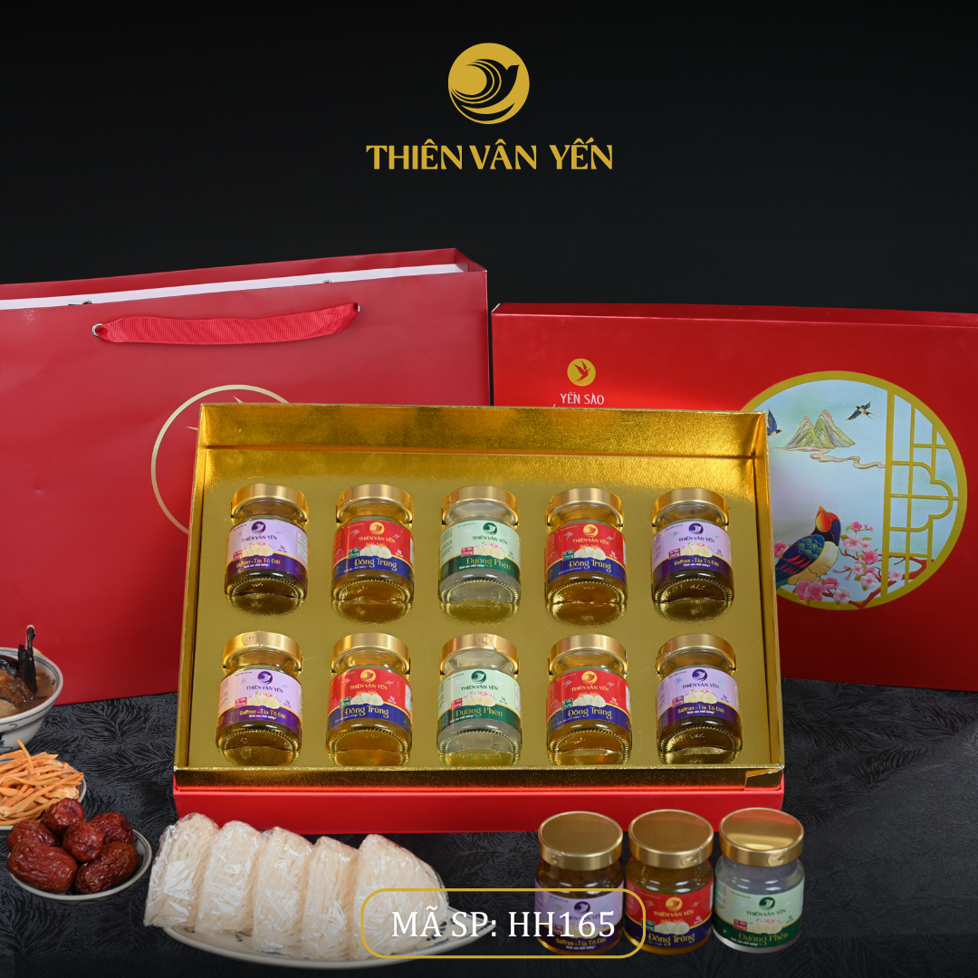 Hộp quà tặng 10 hũ - Mix 3 vị 3g (4ĐT, 2ĐP, 4SF) - Đỏ Thiên Sơn - Thiên Vân Yến