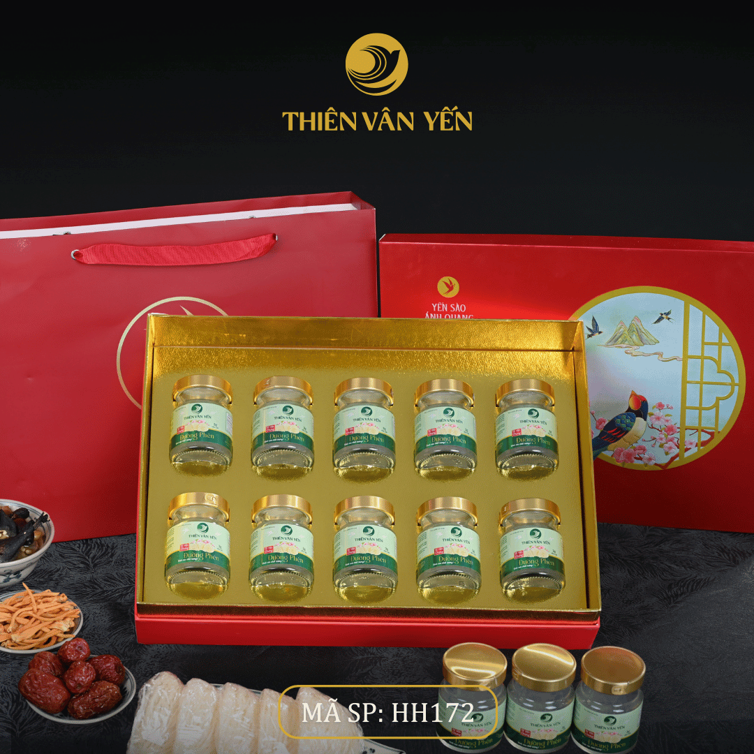 Hộp quà tặng 10 hũ - Tổ yến chưng đường phèn 1G/ 3G/ 9G - Đỏ Thiên Sơn - Thiên Vân Yến