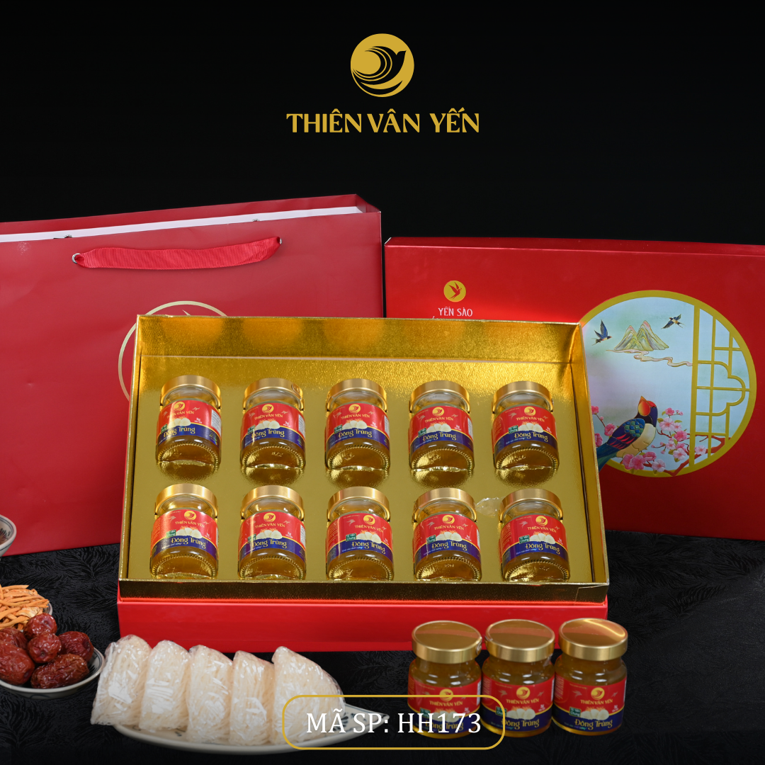 Hộp quà tặng 10 hũ  - Tổ yến chưng đông trùng 1G/ 3G/ 9G - Đỏ Thiên Sơn- Thiên Vân Yến