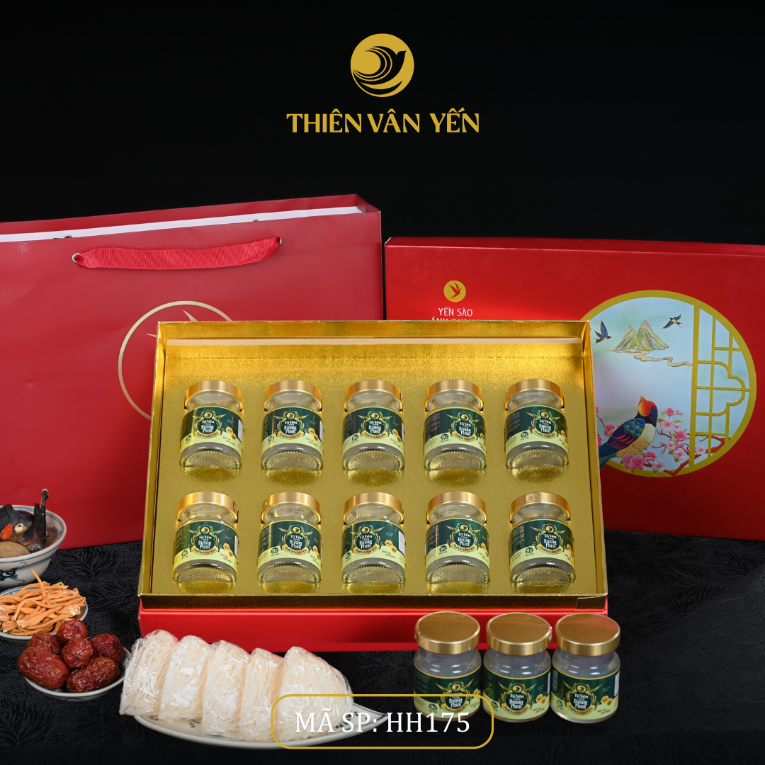 Hộp quà tặng 10 hũ - Tổ yến chưng đường phèn 1G/ 3G/ 9G - Đỏ Thiên Sơn - Thiên Vân Yến