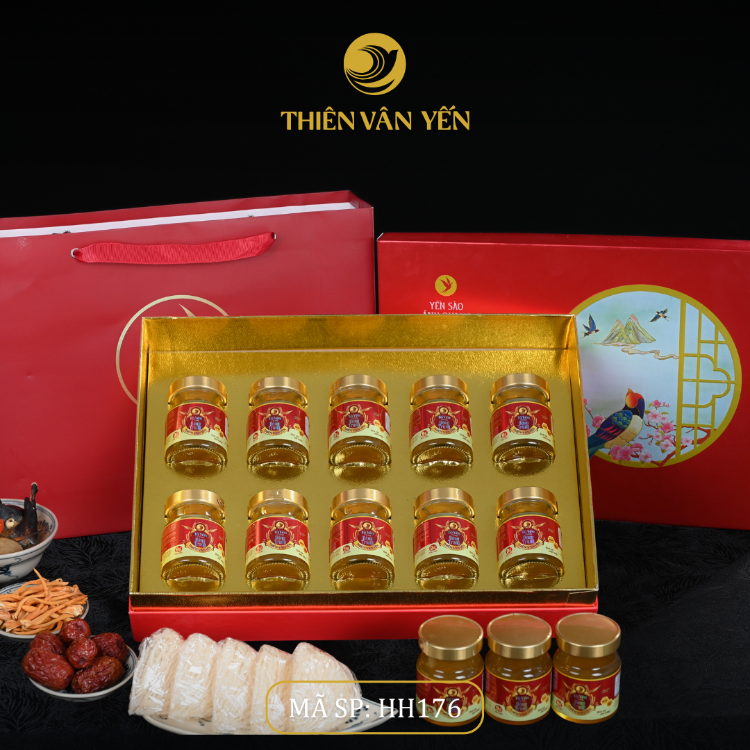 Hộp quà tặng 10 hũ  - Tổ yến chưng đông trùng 1G/ 3G/ 9G - Đỏ Thiên Sơn- Thiên Vân Yến