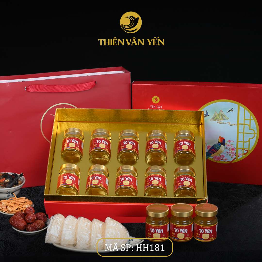 Hộp quà tặng 10 hũ  - Tổ yến chưng đông trùng 1G/ 3G/ 9G - Đỏ Thiên Sơn- Thiên Vân Yến