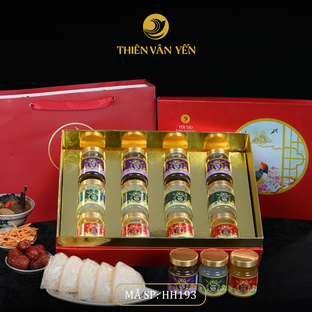 Hộp quà tặng 12 hũ - Mix 3 vị 9g ( 4ĐT,4ĐP,4SF) - Đỏ Thiên Sơn - Thiên Vân Yến