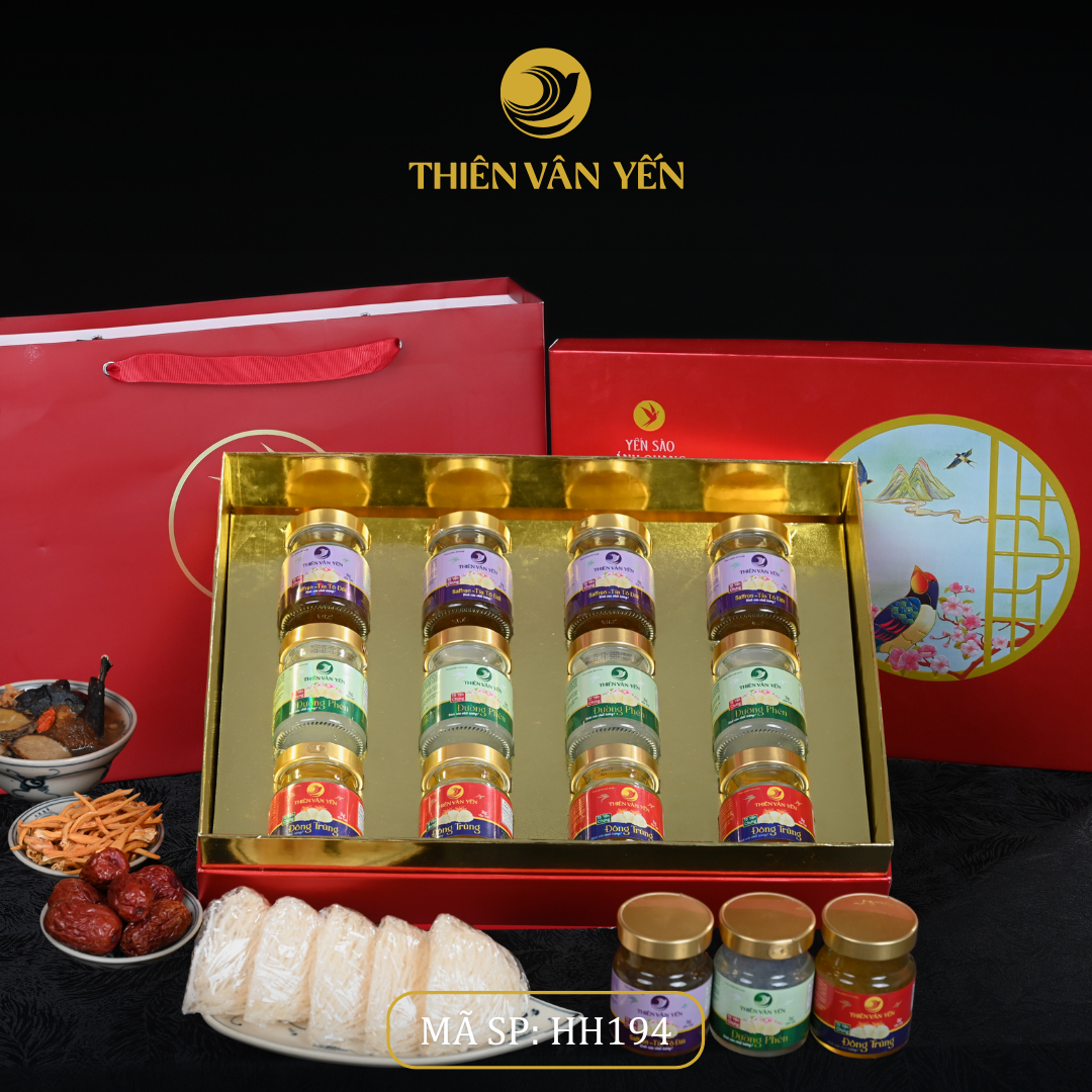 Hộp quà tặng 12 hũ - Mix 3 vị 3g (4ĐT,4ĐP,4SF) - Đỏ Thiên Sơn - Thiên Vân Yến