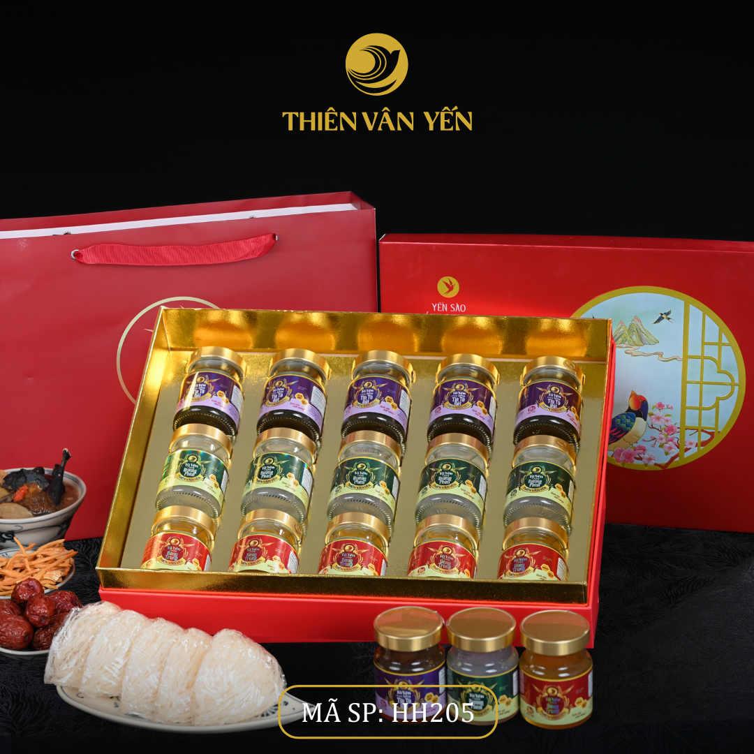 Hộp quà tặng 15 hũ - Mix 3 vị 9g (5ĐT,5ĐP,5SF) - Đỏ Thiên Sơn - Thiên Vân Yến