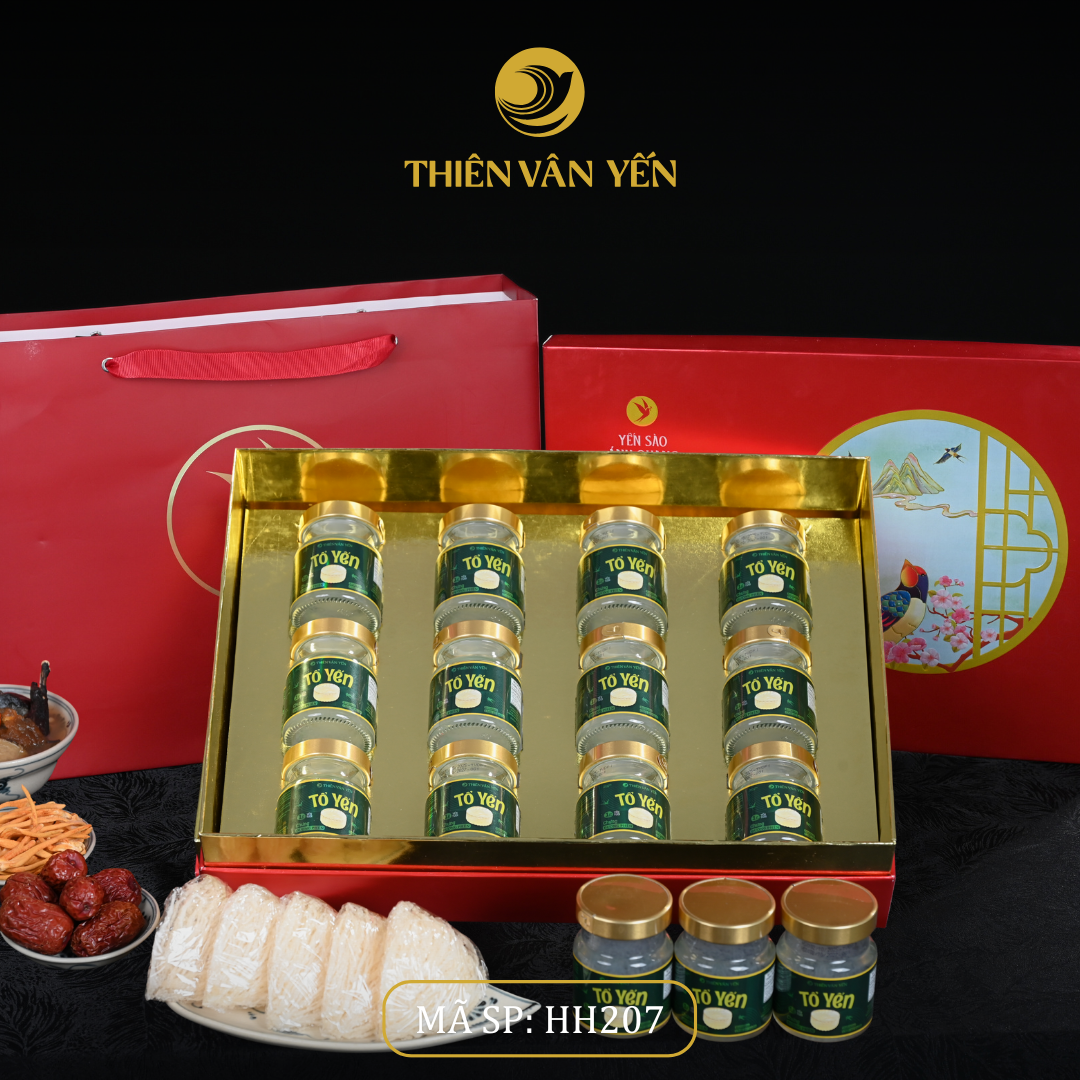 Hộp quà tặng 12 hũ - Tổ yến chưng đường phèn 1G/ 3G/ 9G - Đỏ Thiên Sơn - Thiên Vân Yến