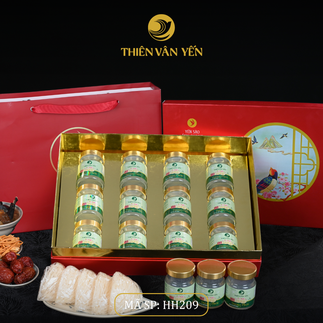 Hộp quà tặng 12 hũ - Tổ yến chưng đường phèn 1G/ 3G/ 9G - Đỏ Thiên Sơn - Thiên Vân Yến