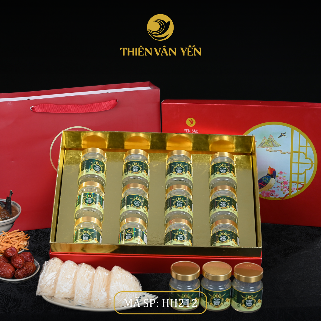 Hộp quà tặng 12 hũ - Tổ yến chưng đường phèn 1G/ 3G/ 9G - Đỏ Thiên Sơn - Thiên Vân Yến